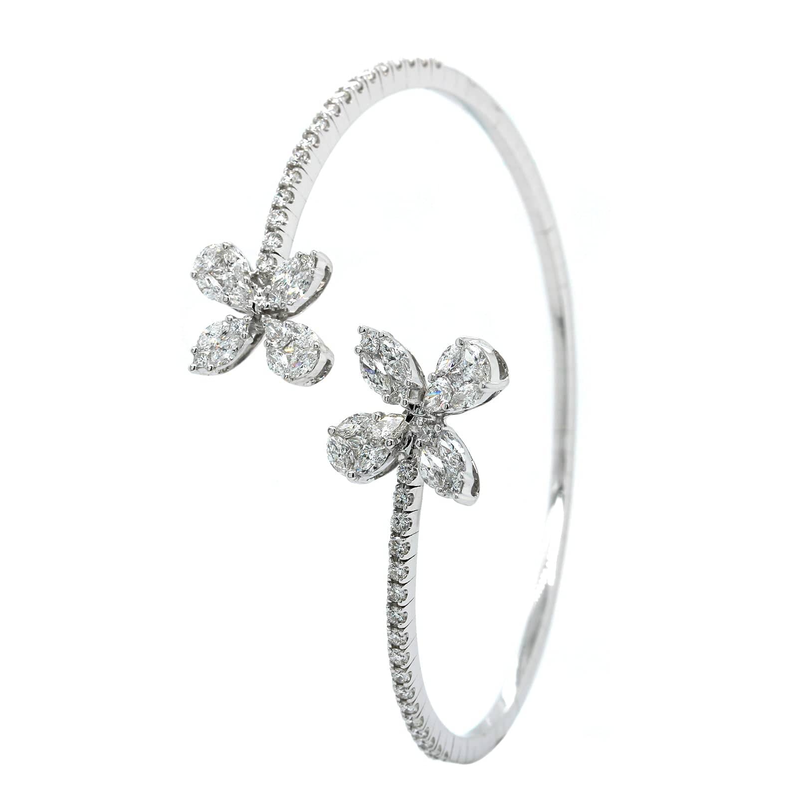 18K White Gold Diamond Flower Cuff Bracelet - Image 2