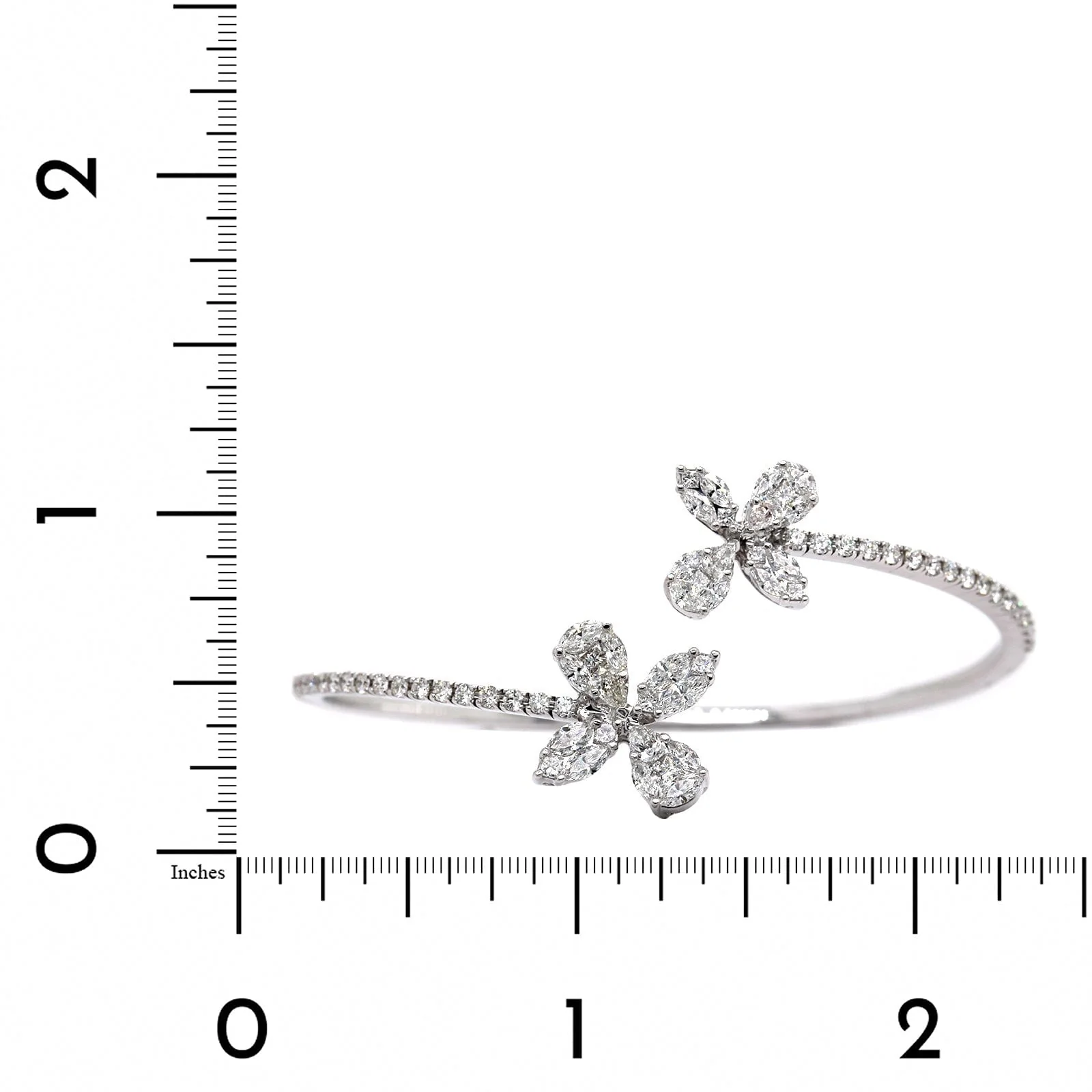18K White Gold Diamond Flower Cuff Bracelet - Image 3