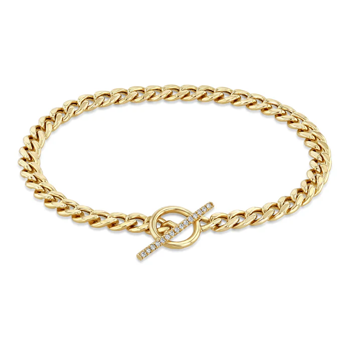 Zoe Chicco 14K Yellow Gold Curb Link Diamond Toggle Bracelet