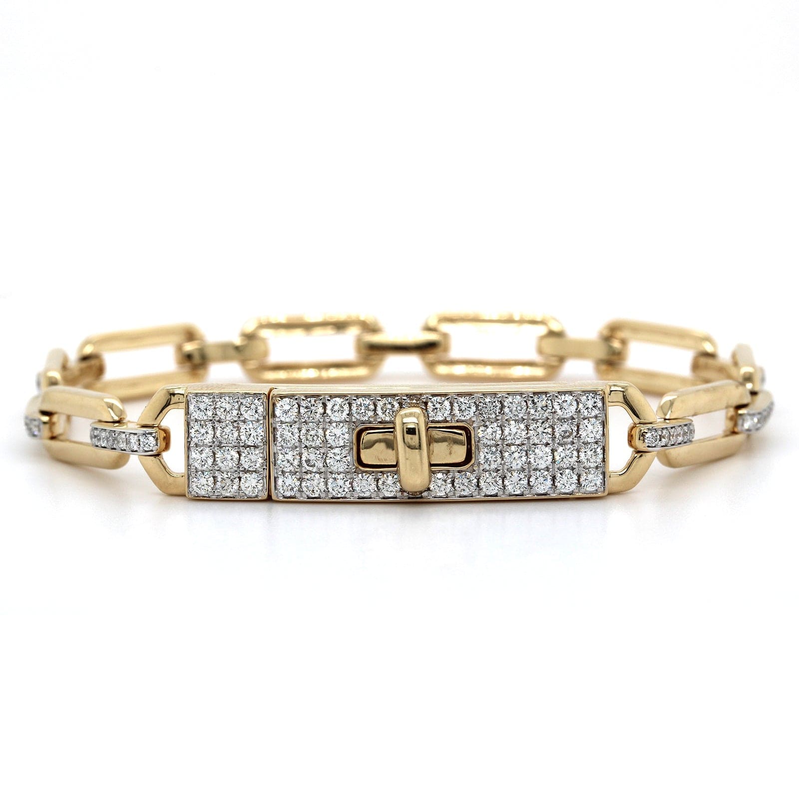 14K Yellow Gold Paperclip Diamond Clasp Bracelet