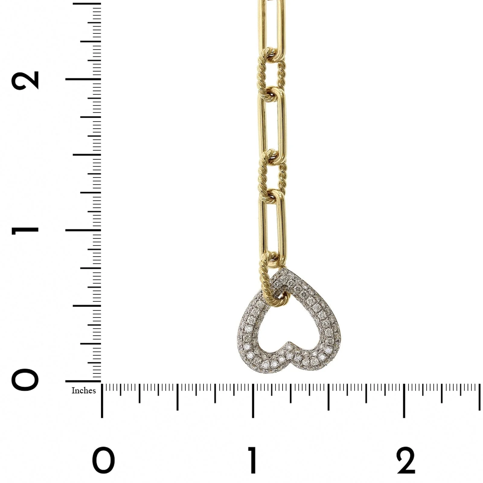 14K Yellow Gold Paperclip Diamond Heart Bracelet - Image 3
