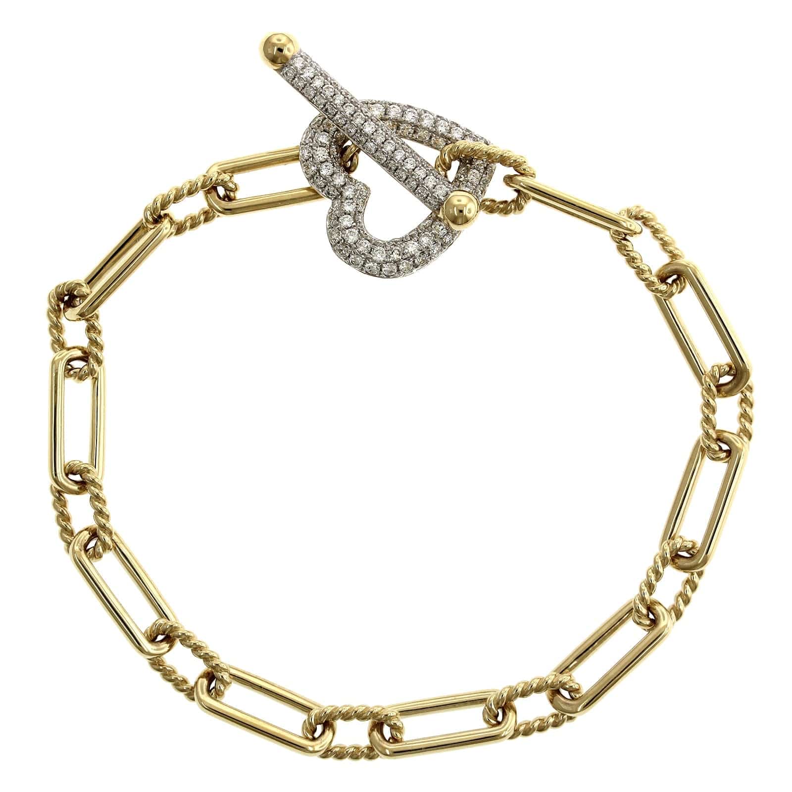 14K Yellow Gold Paperclip Diamond Heart Bracelet - Image 4