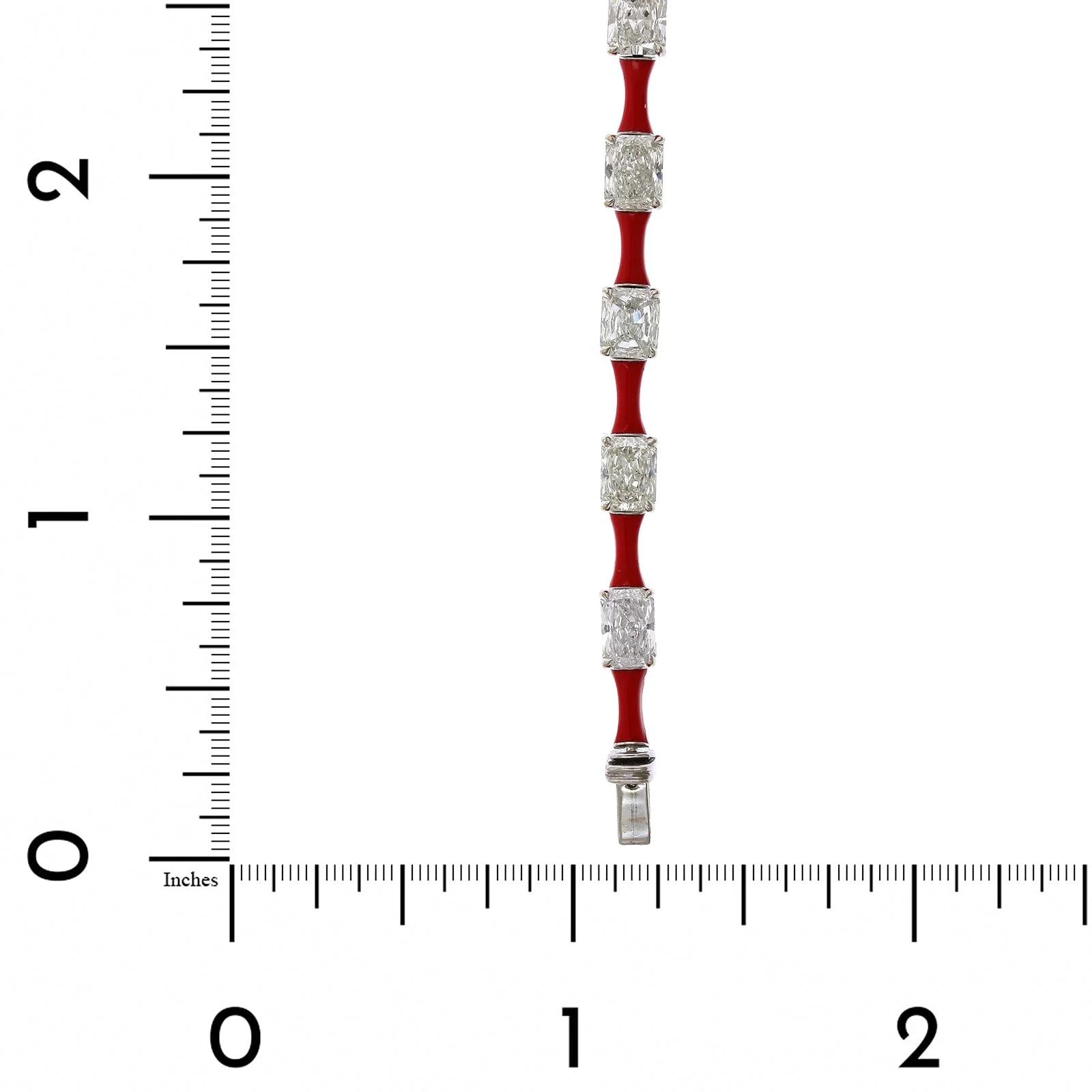Etho Maria 18K White Gold Alternating Emerald Cut Diamond Red Ceramic Bracelet - Image 4