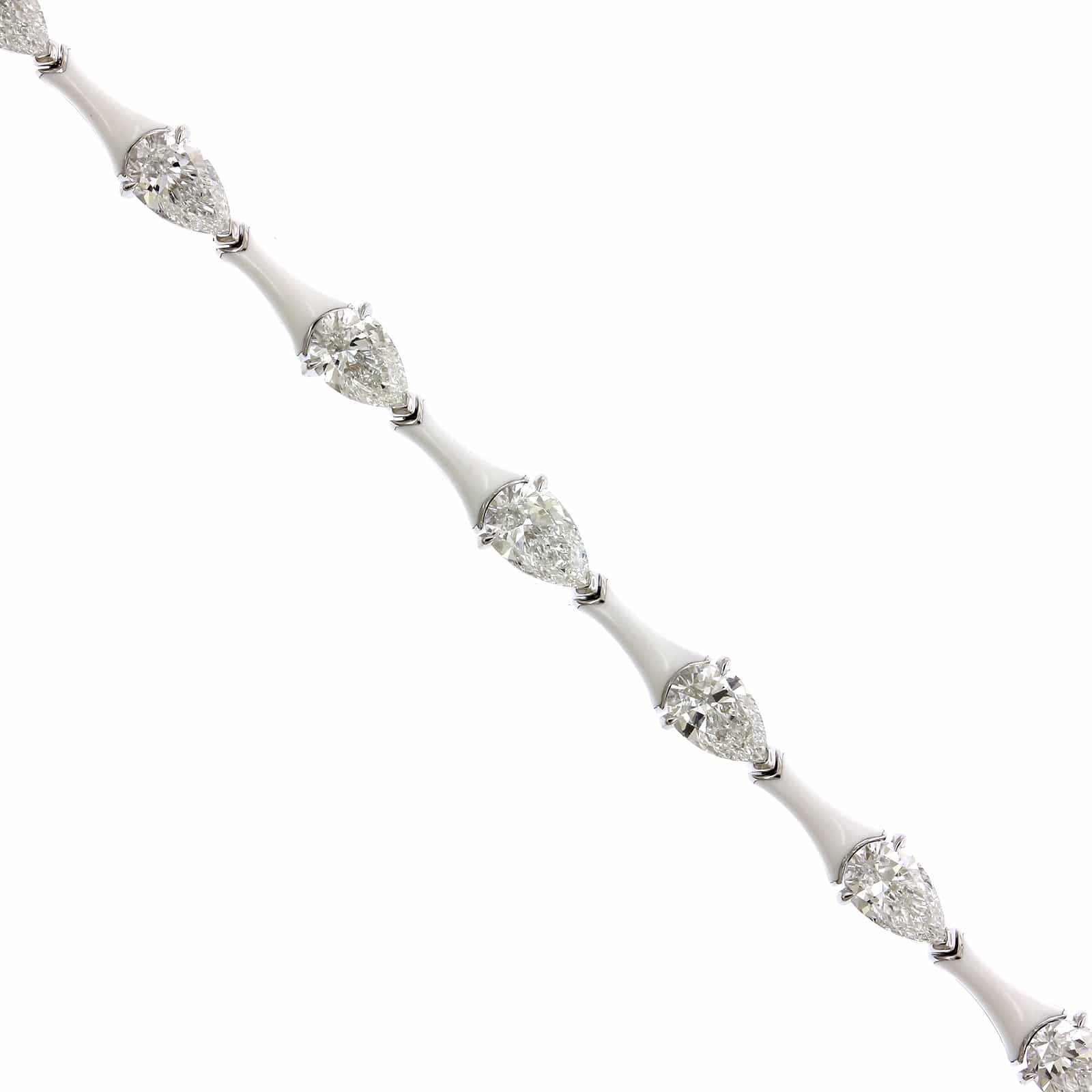 Etho Maria 18K White Gold Pear Shape Diamond White Ceramic Bracelet - Image 2