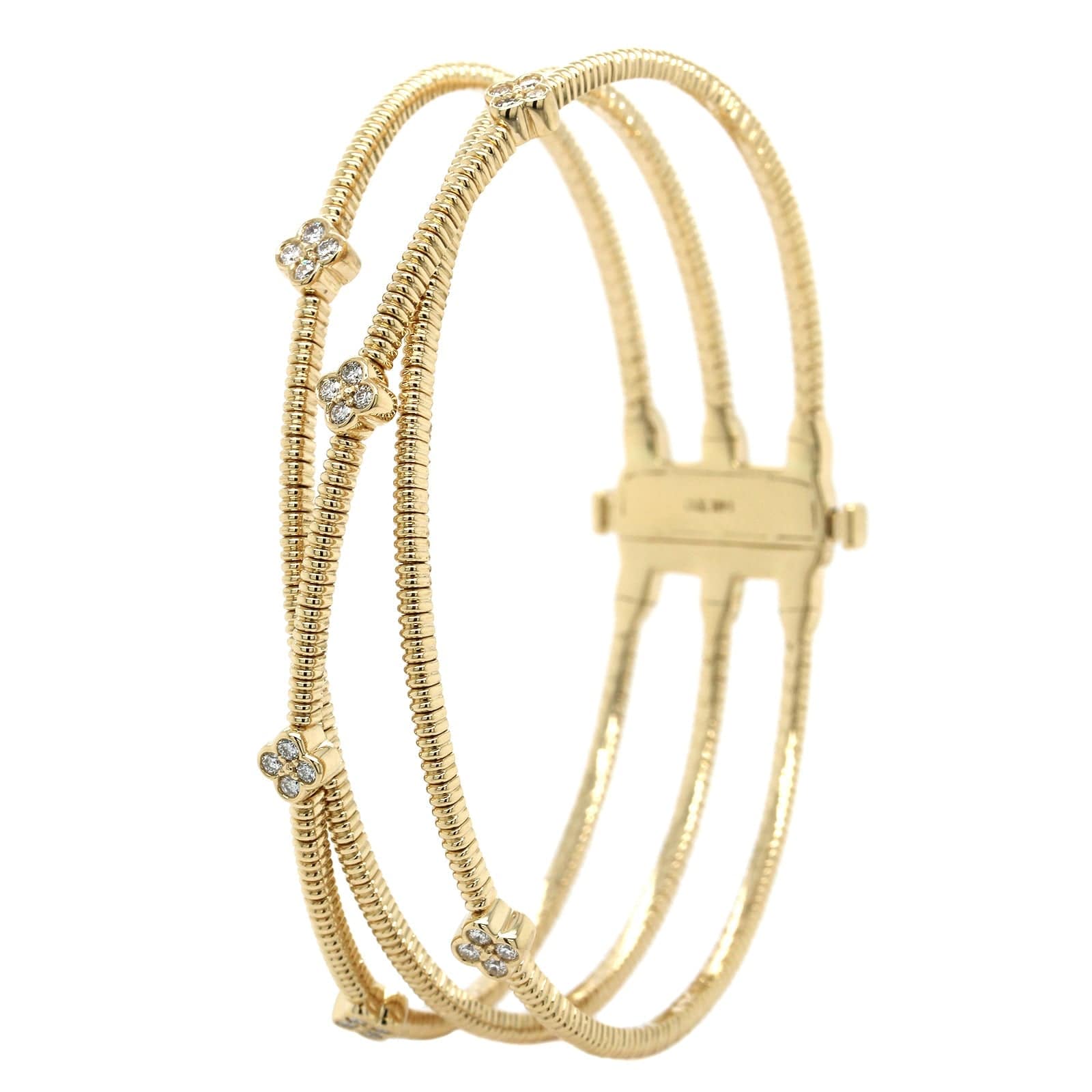 14K Yellow Gold Flexible 3 Row Diamond Bracelet - Image 2