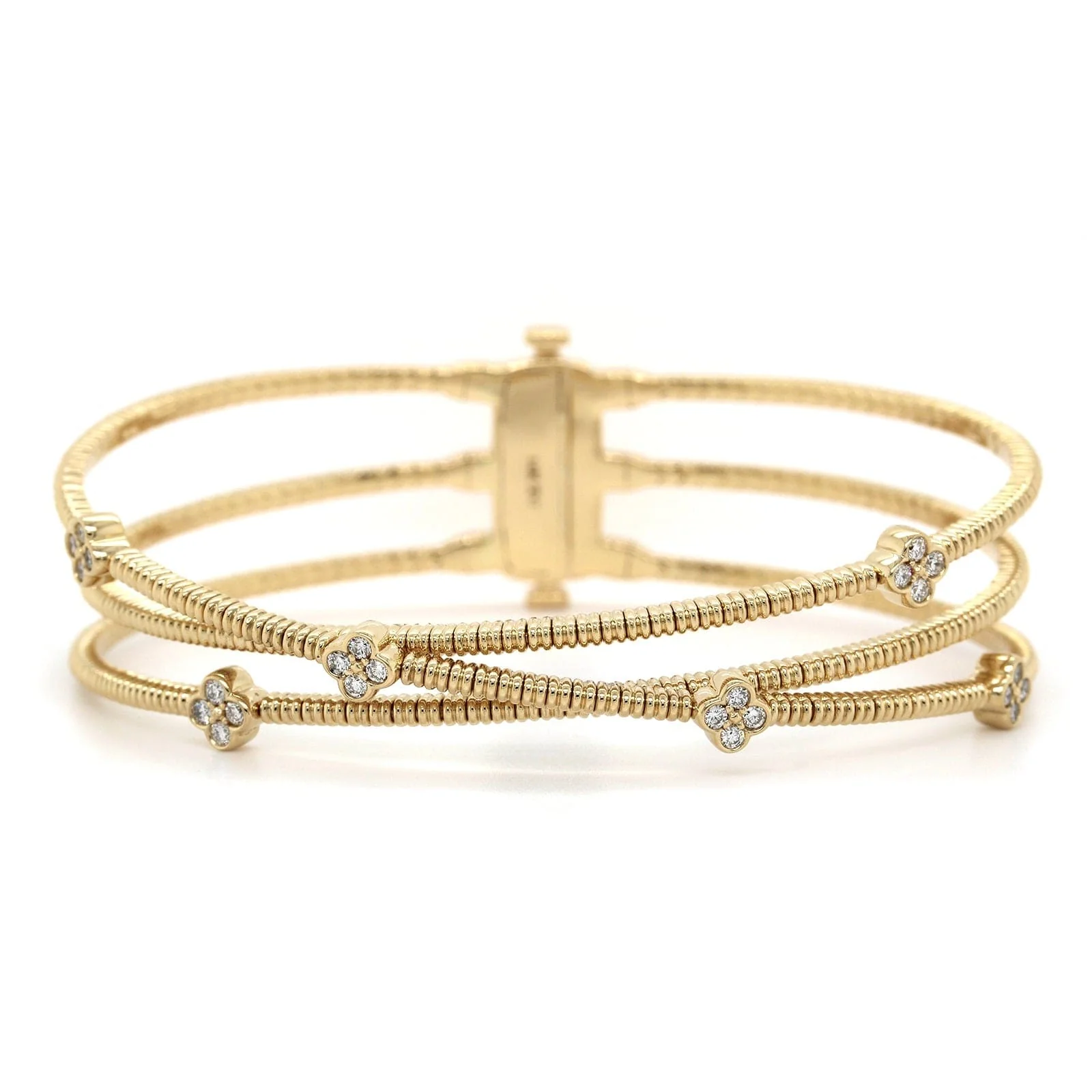 14K Yellow Gold Flexible 3 Row Diamond Bracelet - Image 4