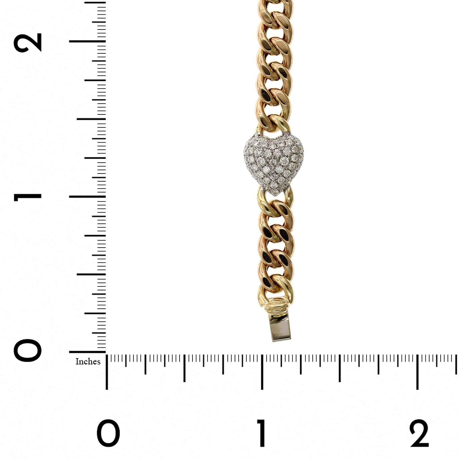 14K Yellow Gold Pave Diamond Heart Curb Link Bracelet - Image 4