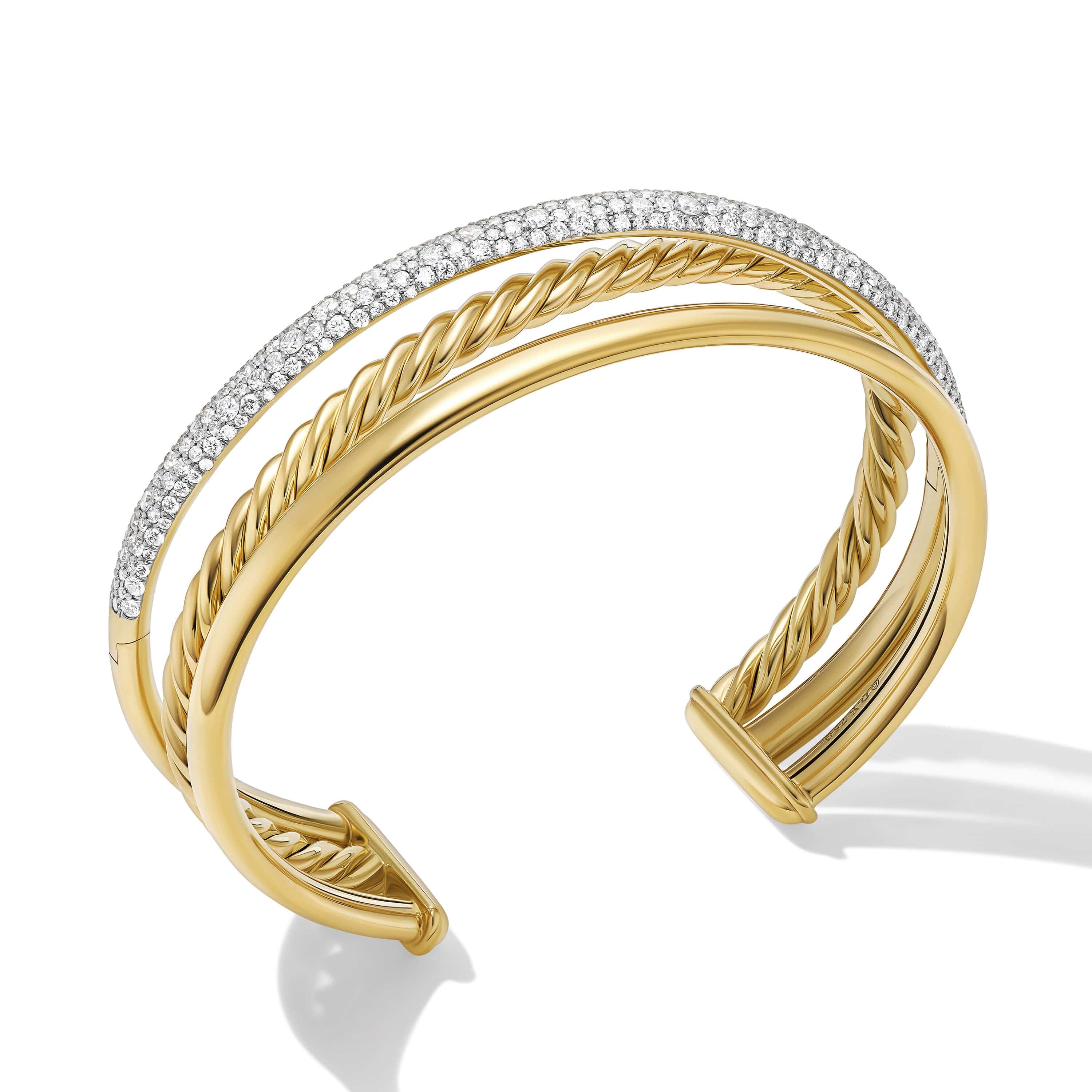 Pavé Crossover Three Row Cuff Bracelet in 18K Yellow Gold with Diamonds - Image 2