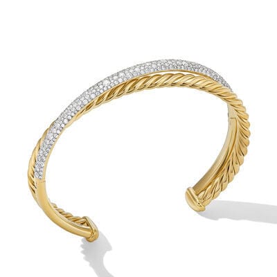 Pavé Crossover Two Row Cuff Bracelet in 18K Yellow Gold with Diamonds - Image 2