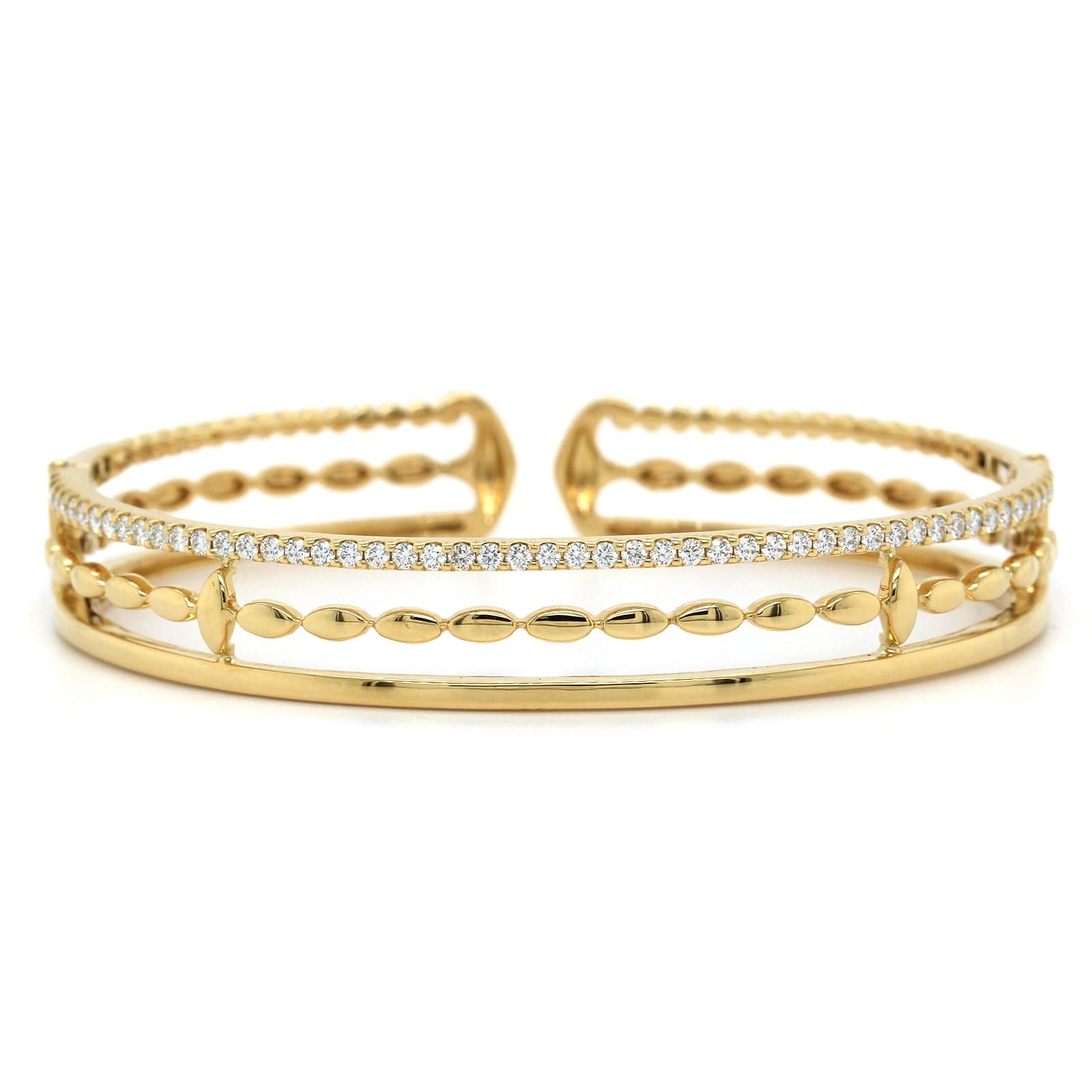 Etho Maria 18K Yellow Gold 3 Row Diamond Cuff Bracelet - Image 4