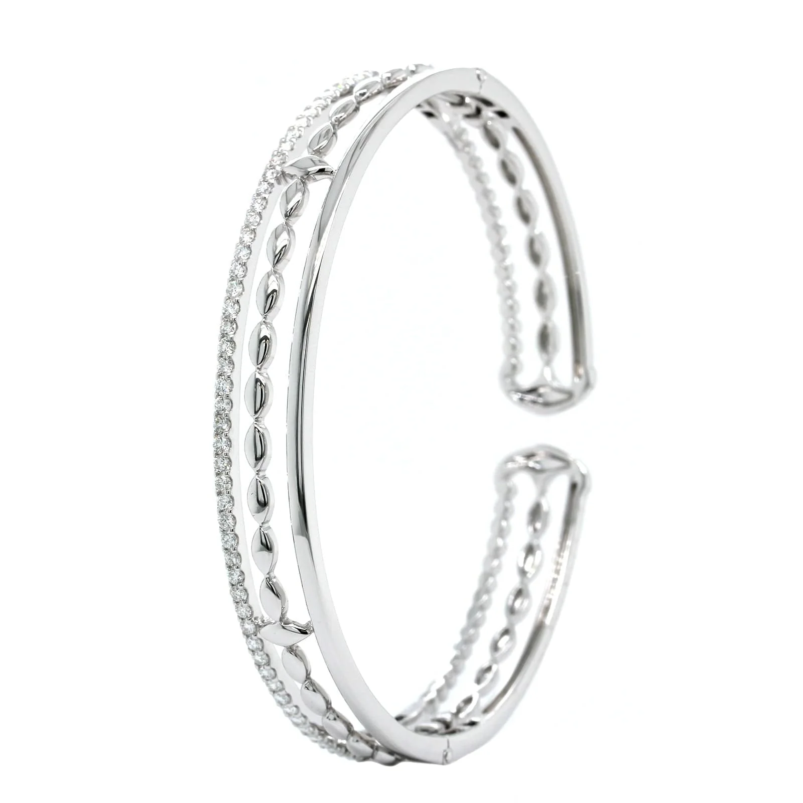 Etho Maria 18K White Gold 3 Row Diamond Cuff Bracelet - Image 2