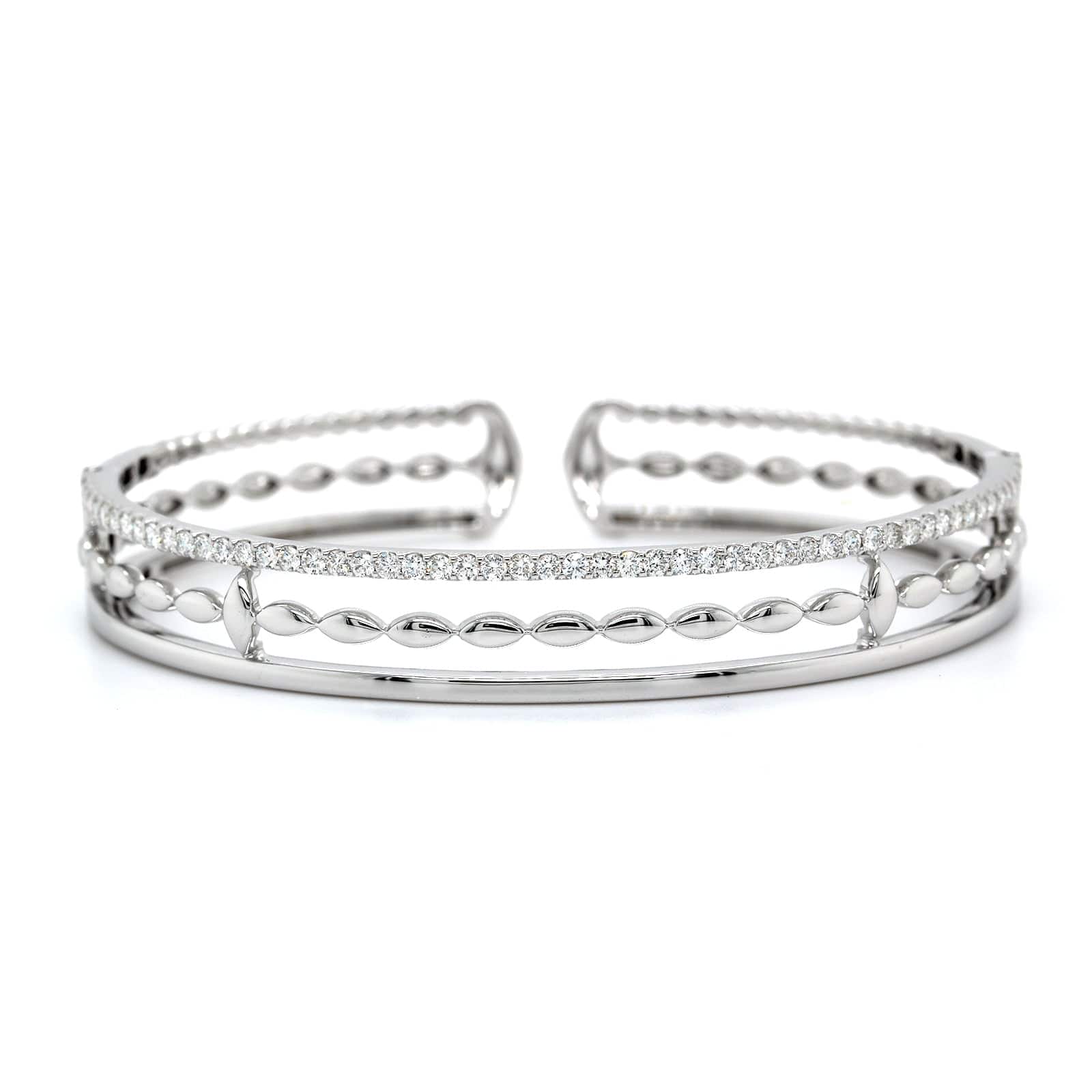 Etho Maria 18K White Gold 3 Row Diamond Cuff Bracelet - Image 4