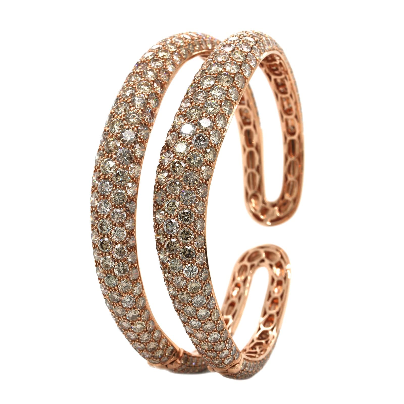 Etho Maria 18K Rose Gold Brown Diamond Double Row Cuff Bracelet - Image 2