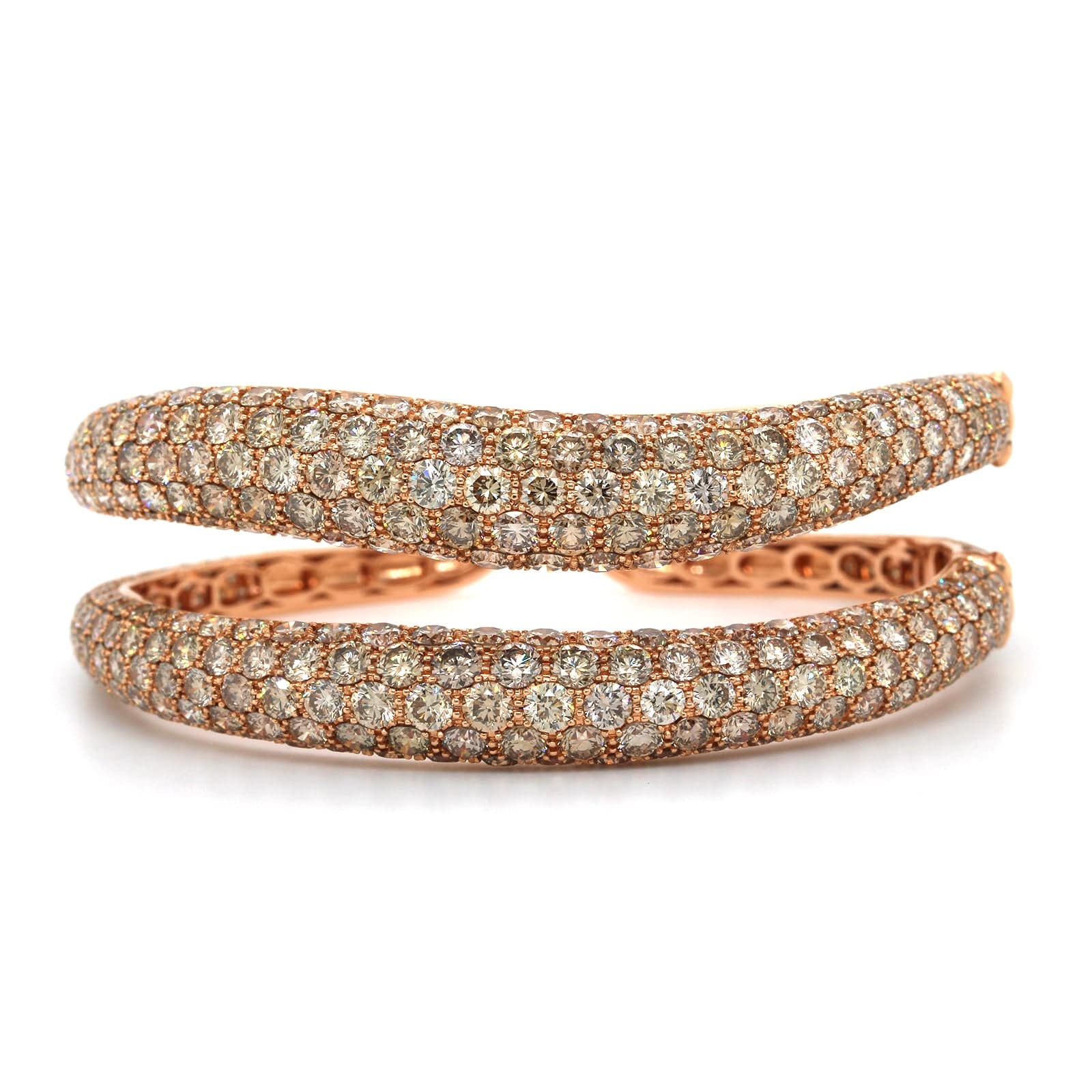 Etho Maria 18K Rose Gold Brown Diamond Double Row Cuff Bracelet - Image 4