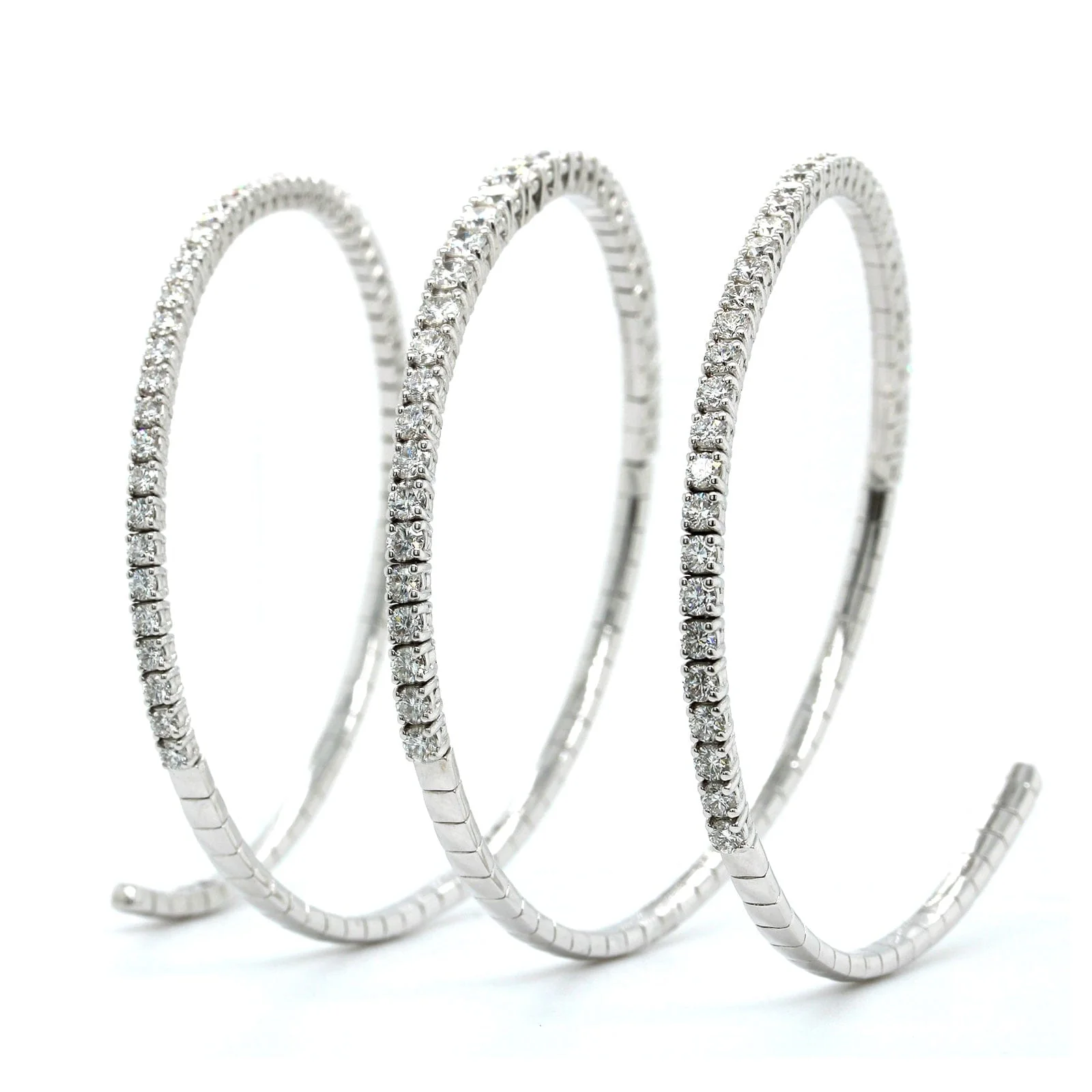18K White Gold 3 Row Coil Style Diamond Bracelet