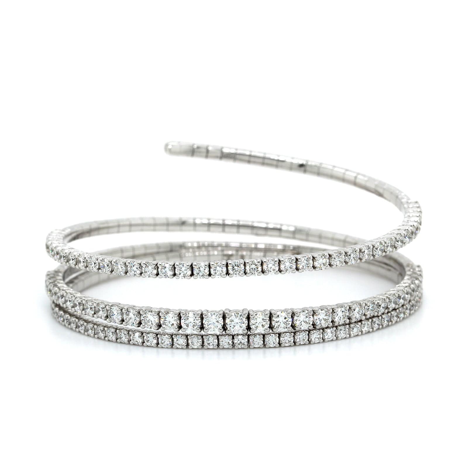 18K White Gold 3 Row Coil Style Diamond Bracelet - Image 2