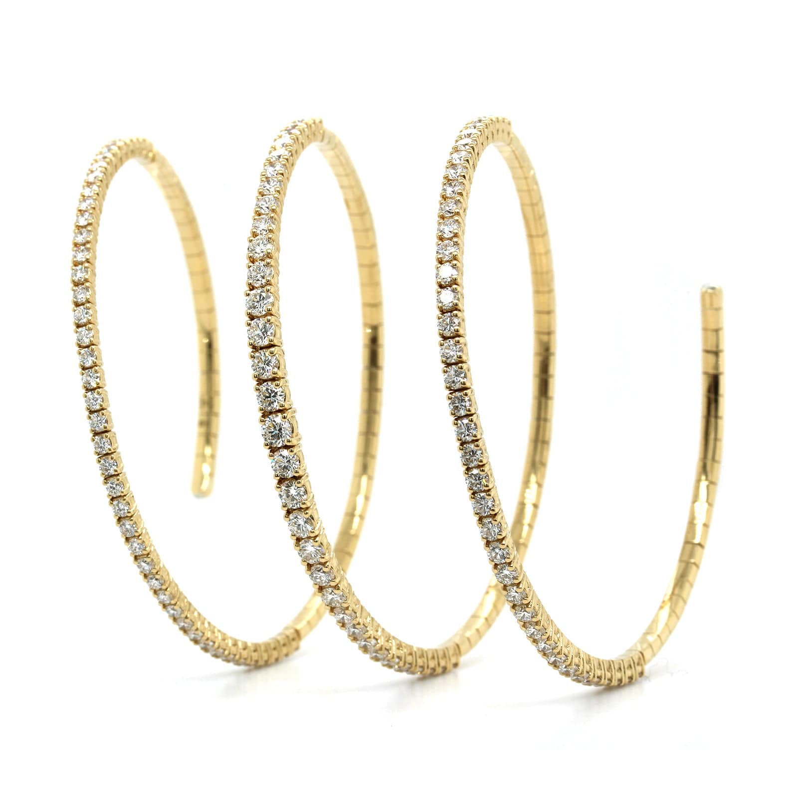 18K Yellow Gold 3 Row Coil Style Diamond Bracelet - Image 4