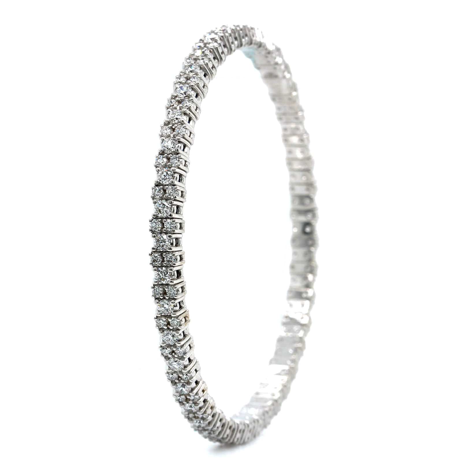 Zydo 18K White Gold Alternating Single & Double Row Diamond Stretch Bracelet - Image 2
