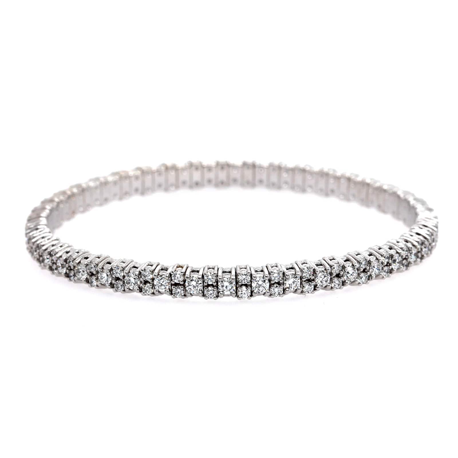 Zydo 18K White Gold Alternating Single & Double Row Diamond Stretch Bracelet - Image 4