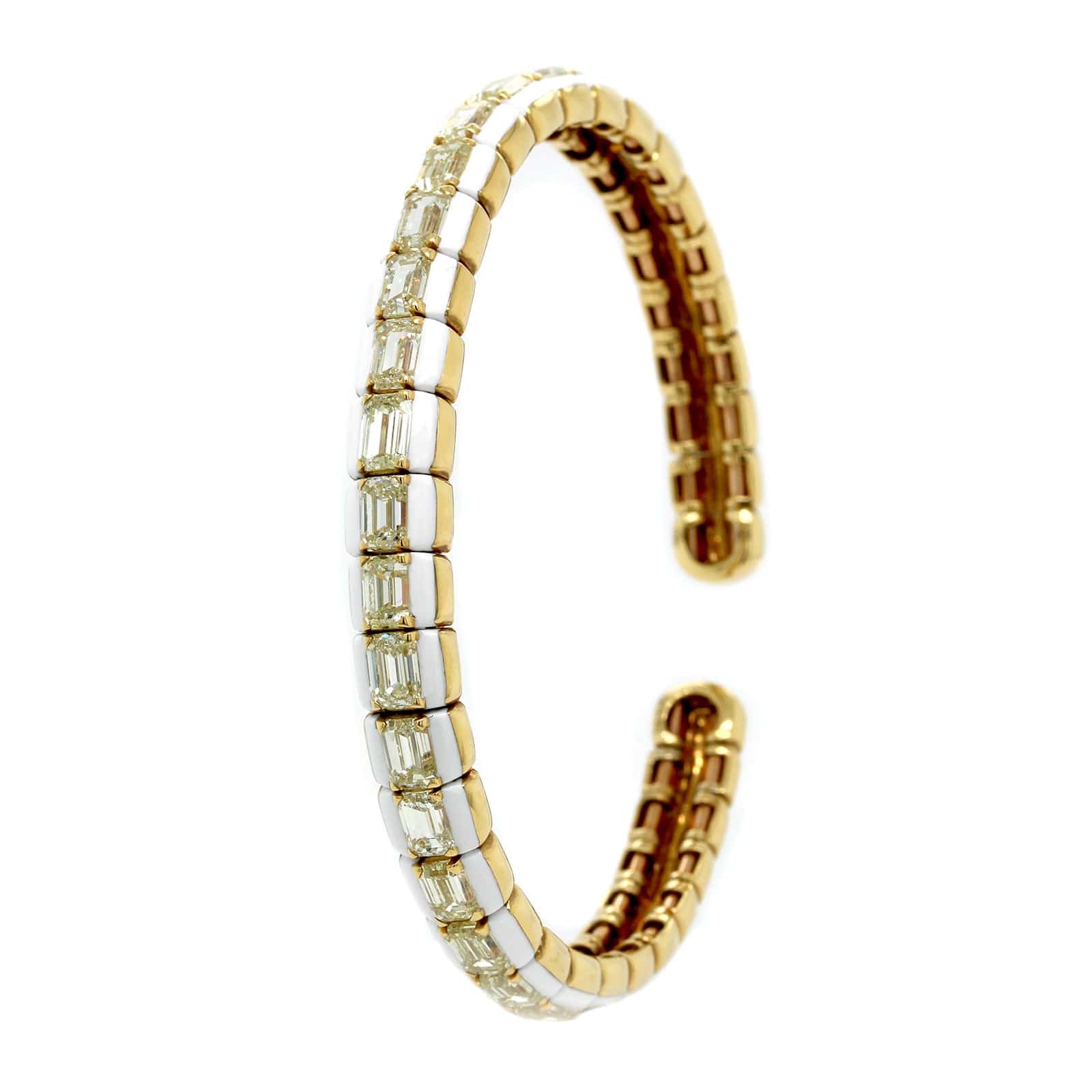 Etho Maria 18K Yellow Gold Diamond and White Ceramic Cuff Bracelet - Image 2