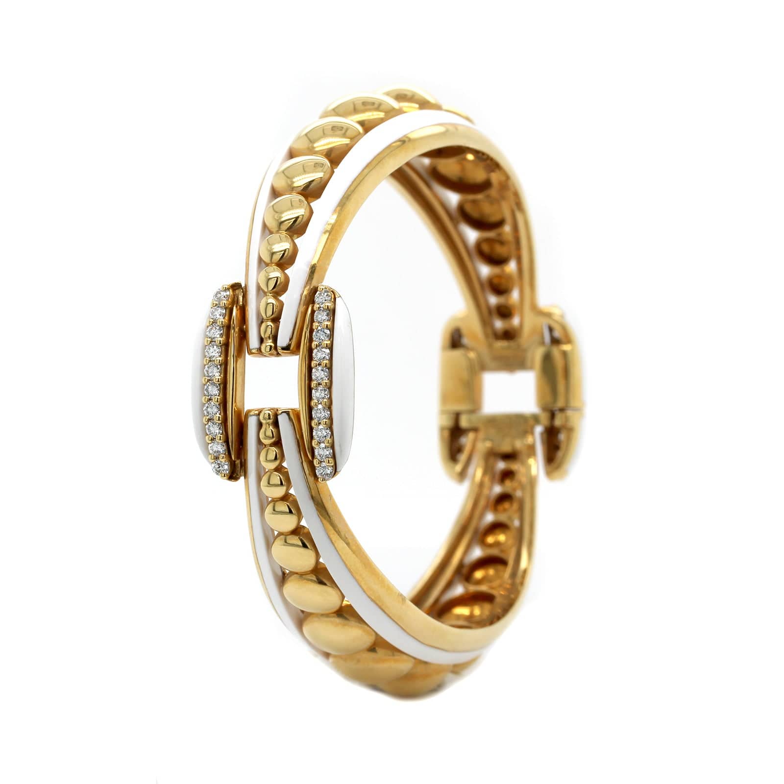 Etho Maria 18K Yellow Gold Diamond and White Ceramic Bracelet - Image 2