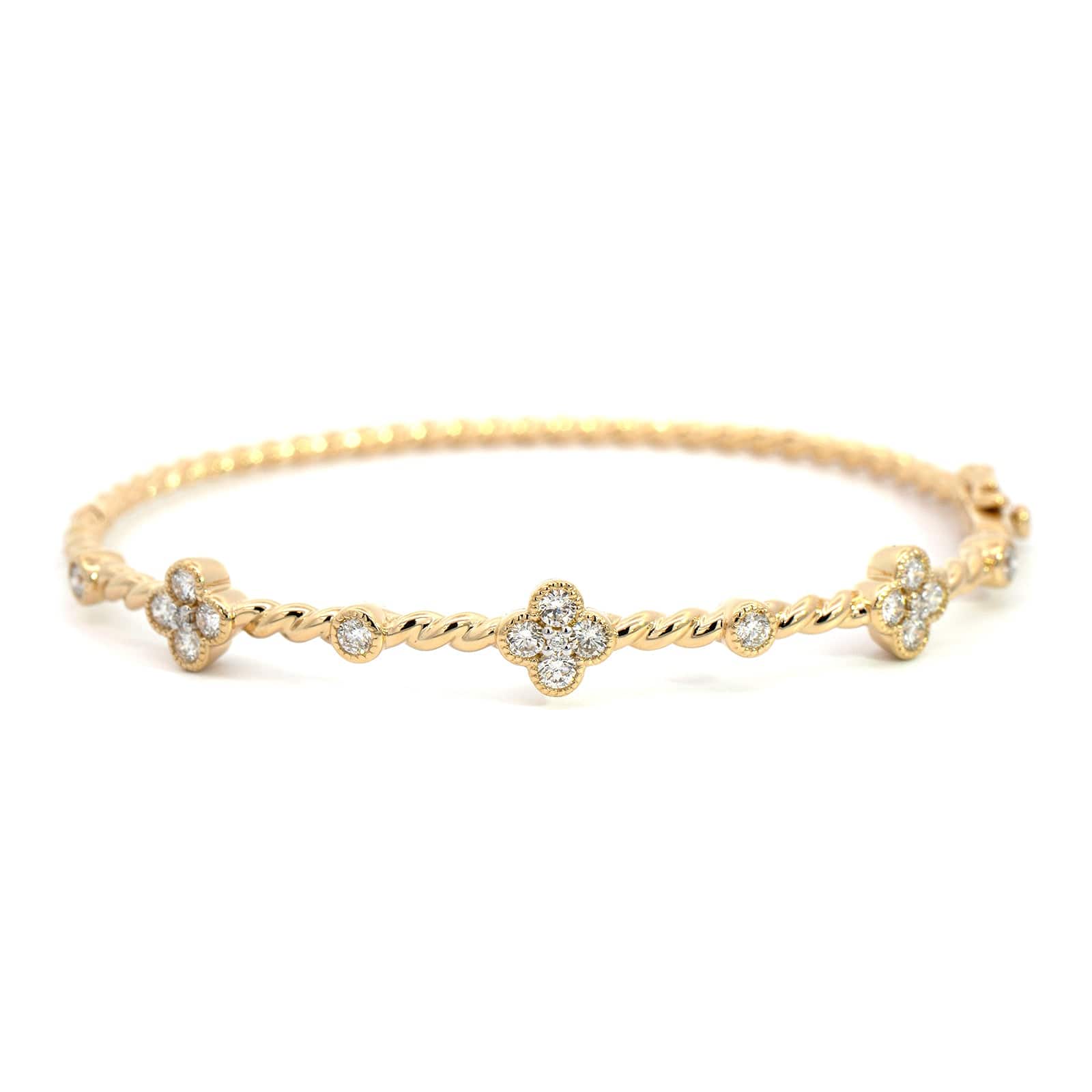 14K Yellow Gold Diamond Station Braided Bangle Bracelet