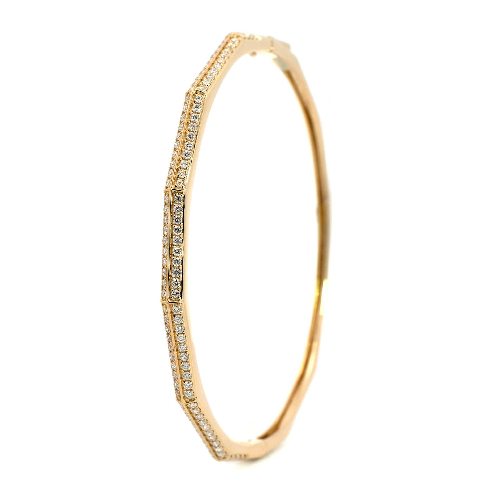 14K Yellow Gold 2 Row Pave Bangle Bracelet - Image 2