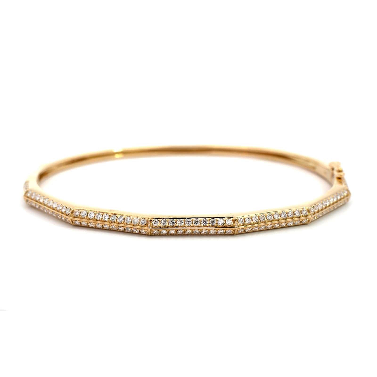 14K Yellow Gold 2 Row Pave Bangle Bracelet - Image 4