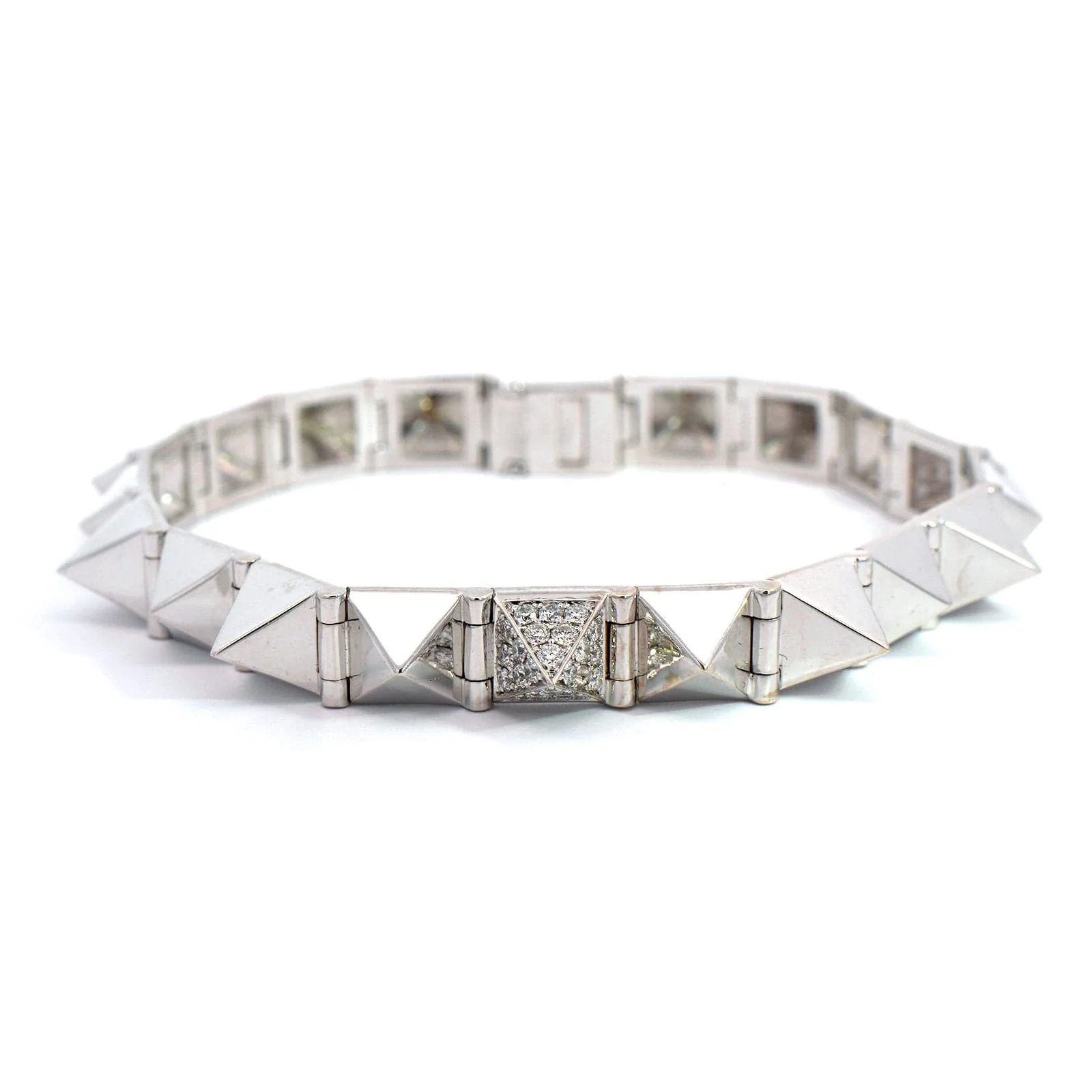 18K White Gold Spiked Diamond Bracelet - Image 4