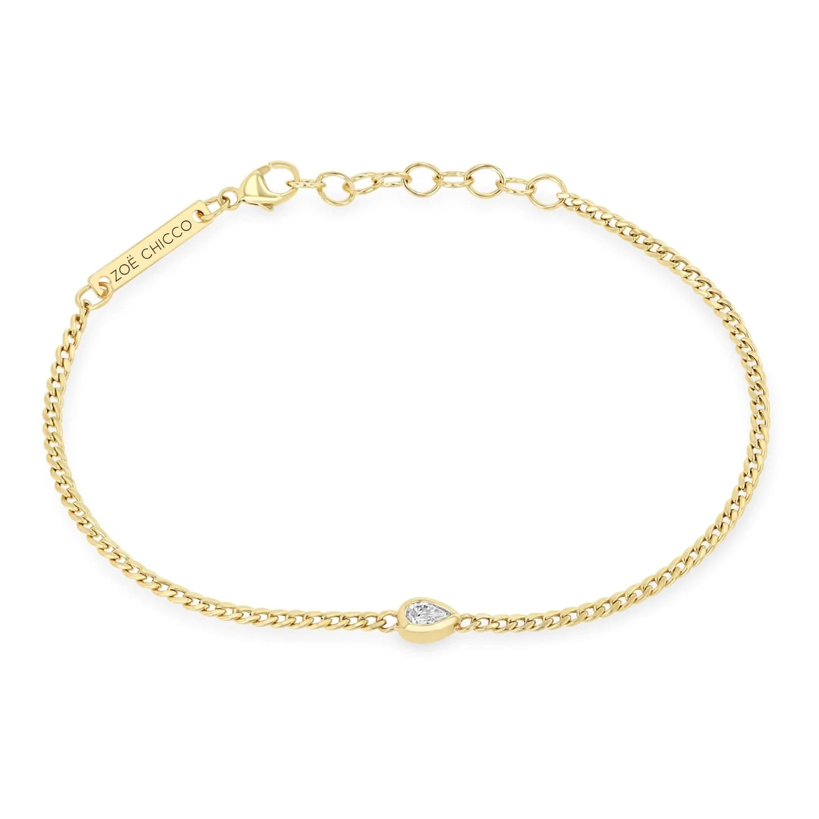 Zoe Chicco 14K Yellow Gold X Small Curb Chain Pear Diamond Bracelet