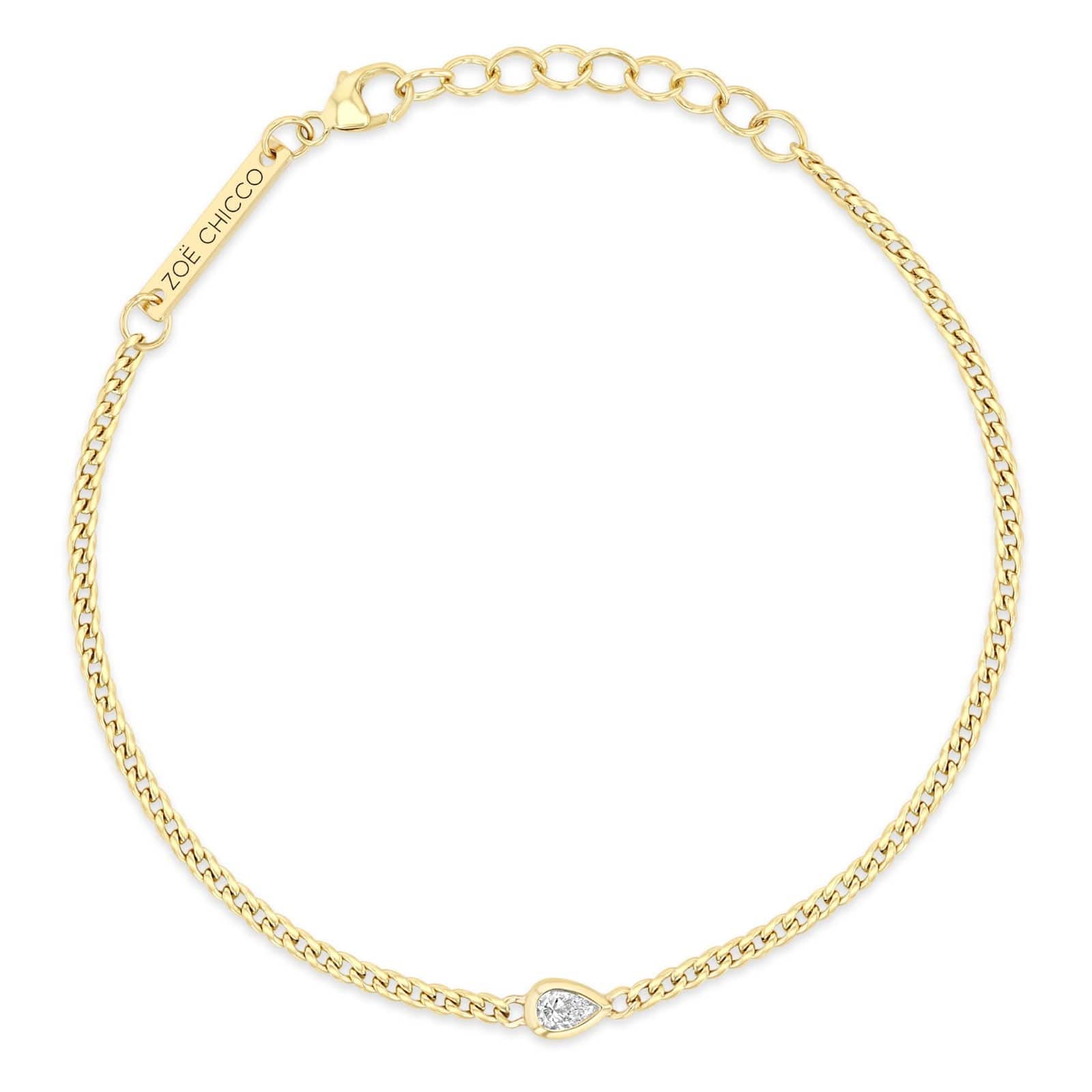 Zoe Chicco 14K Yellow Gold X Small Curb Chain Pear Diamond Bracelet - Image 2