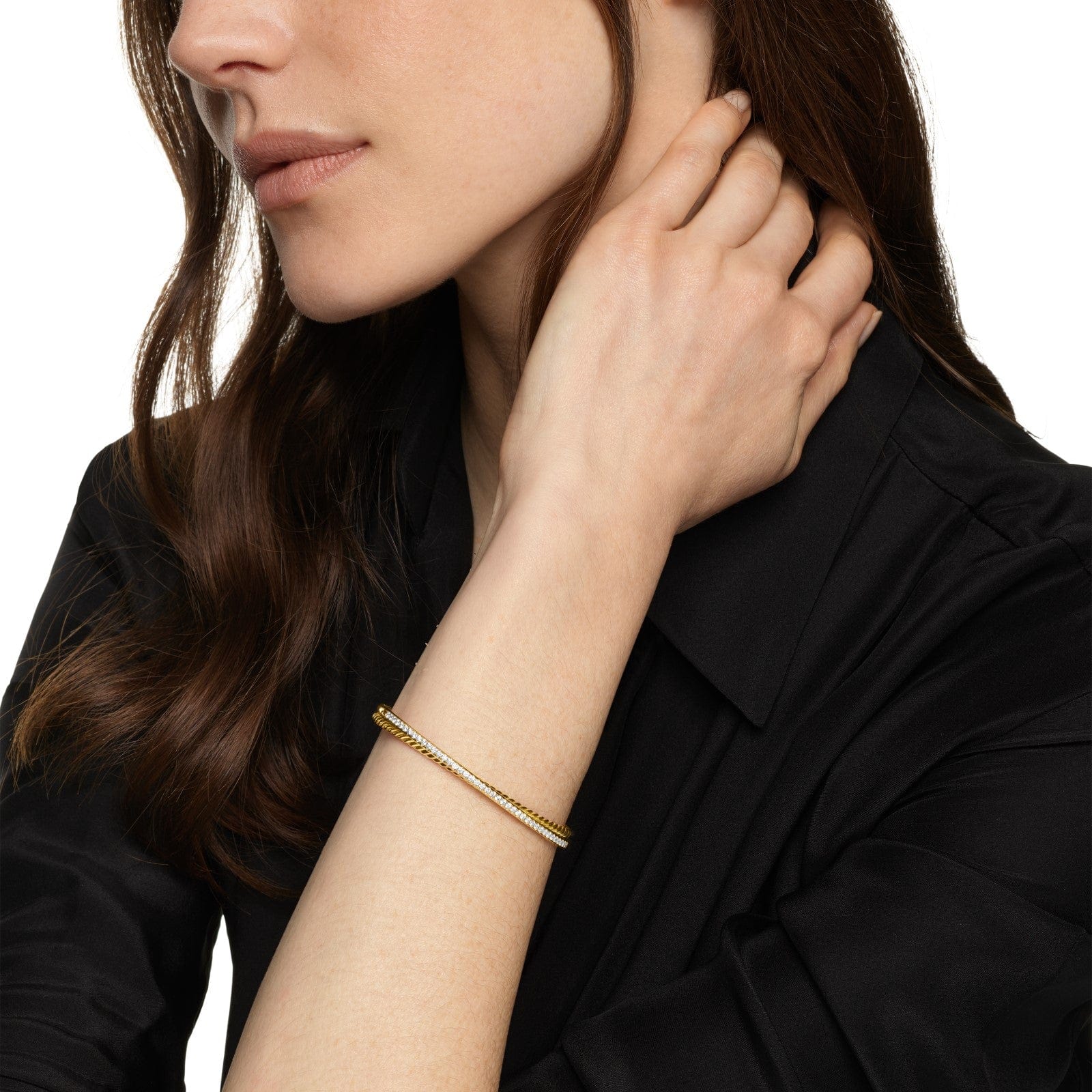 Crossover Two Row Bracelet in 18K Yellow Gold with Diamonds, 6mm - Image 5