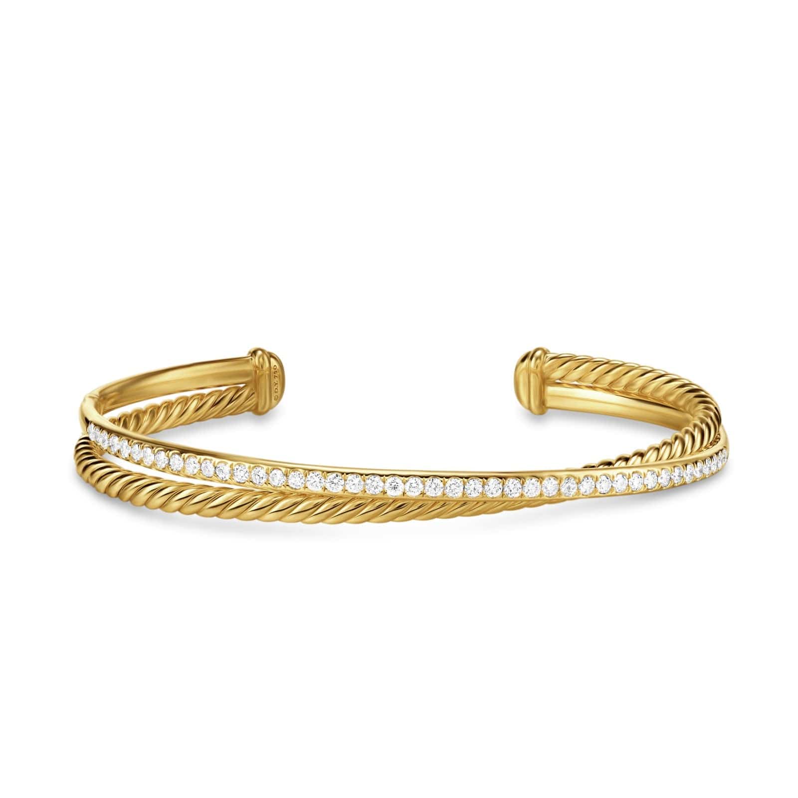 Crossover Two Row Bracelet in 18K Yellow Gold with Diamonds, 6mm - Image 3