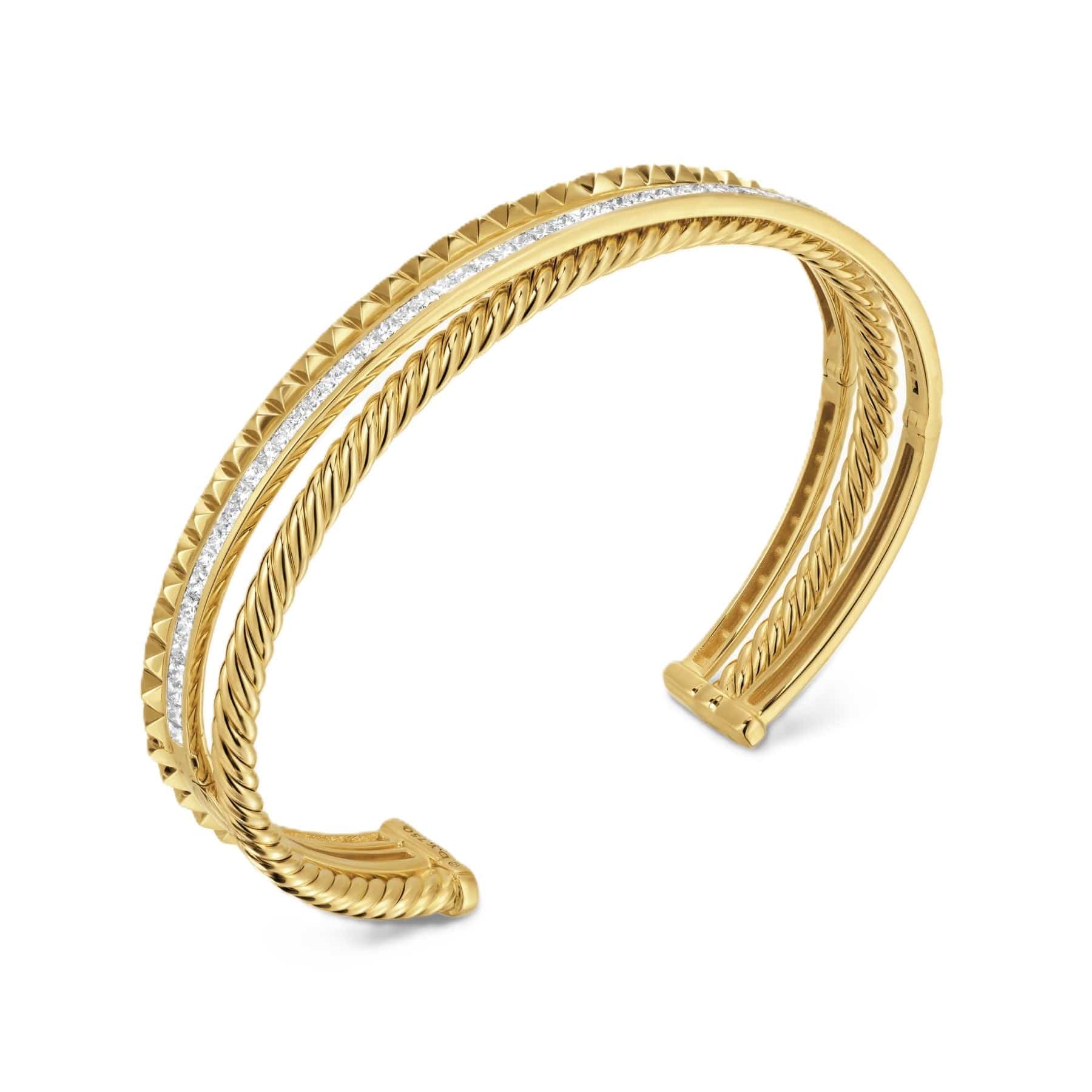 Crossover Trio Three Row Cuff Bracelet 18K Yellow Gold with Diamonds, 11mm - Image 2