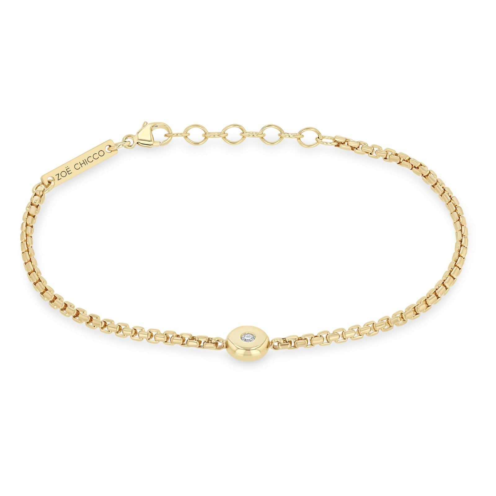 Zoe Chicco 14K Yellow Gold Diamond Nugget Small Box Chain Bracelet