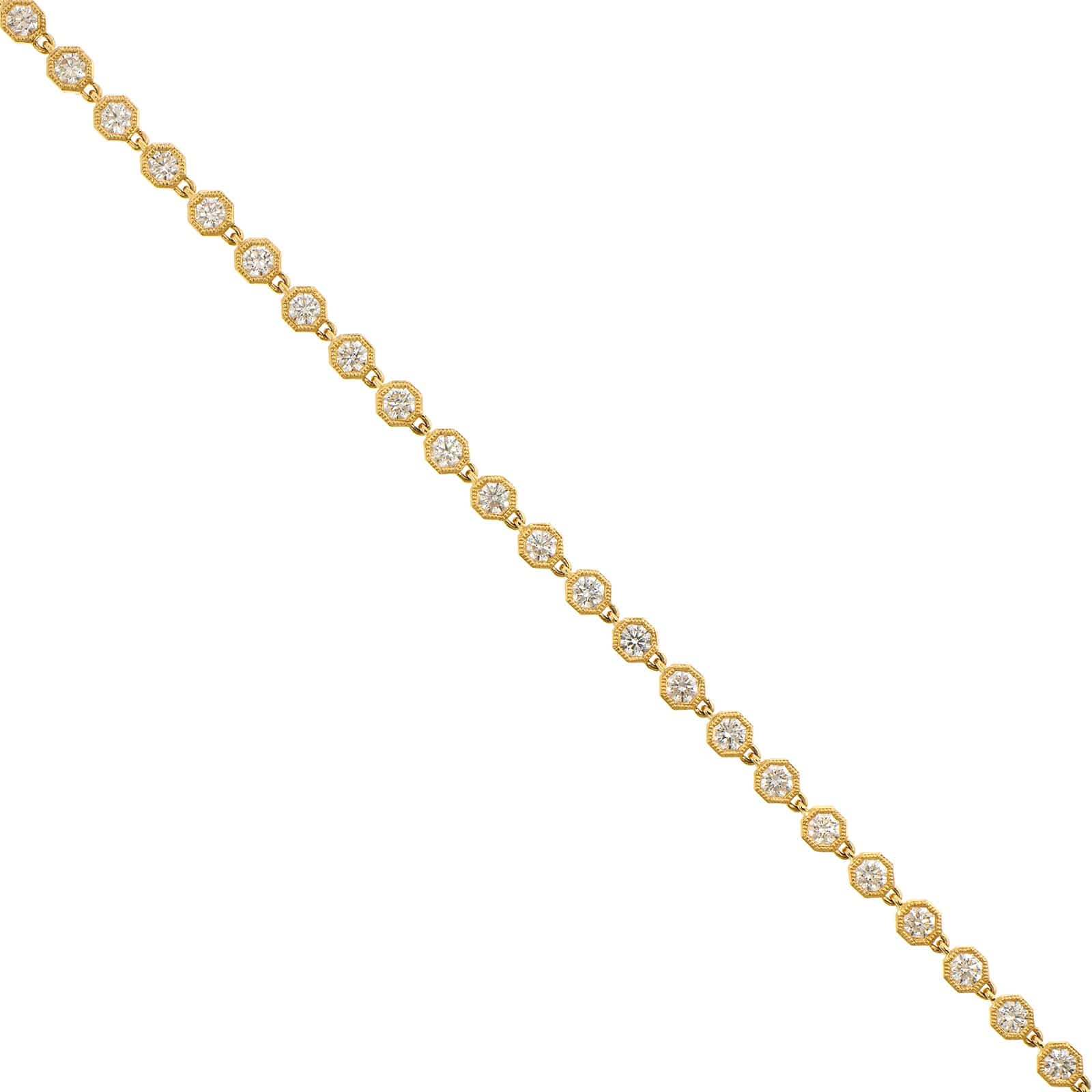 18K Yellow Gold Hexagonal Round Diamond Bracelet - Image 2