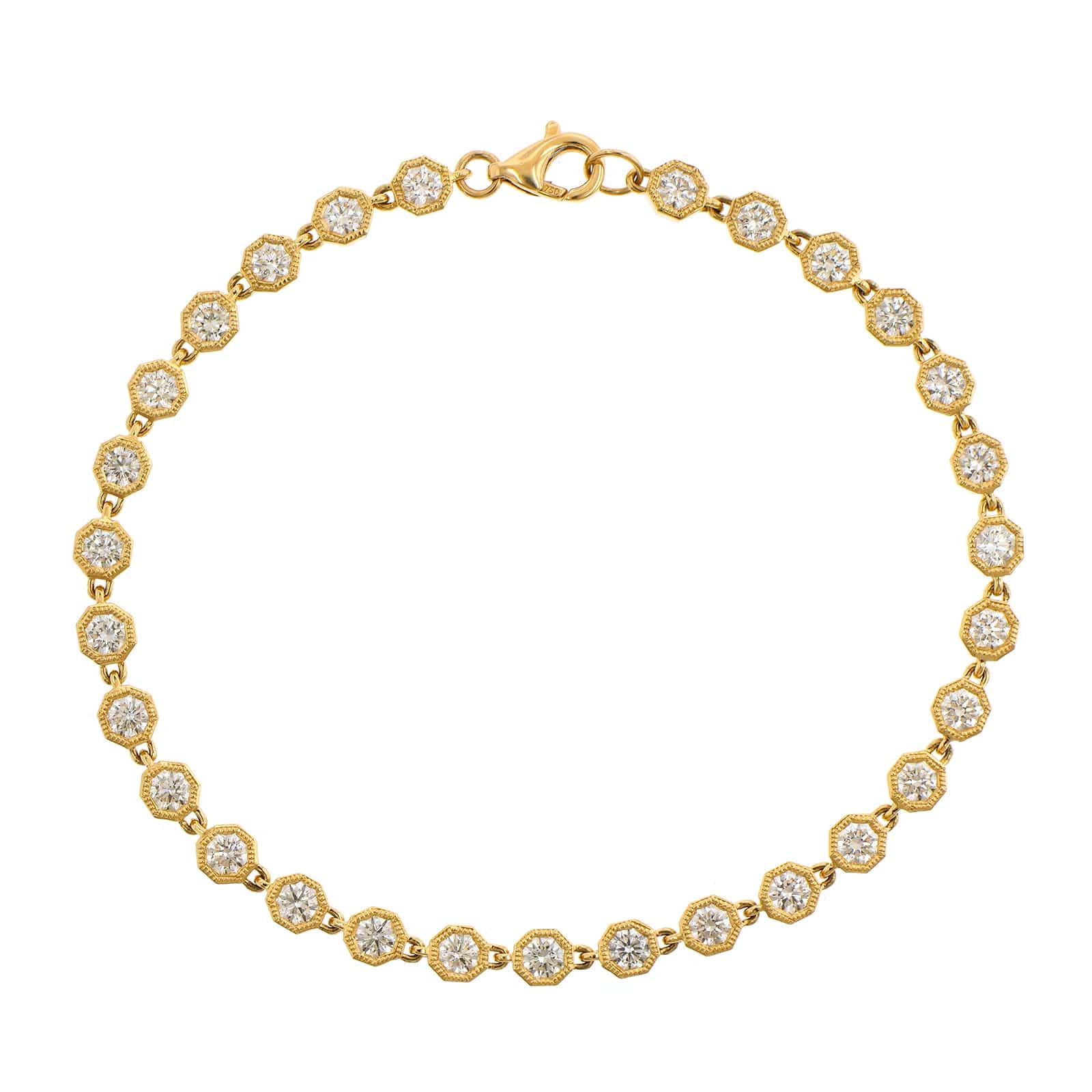 18K Yellow Gold Hexagonal Round Diamond Bracelet - Image 4