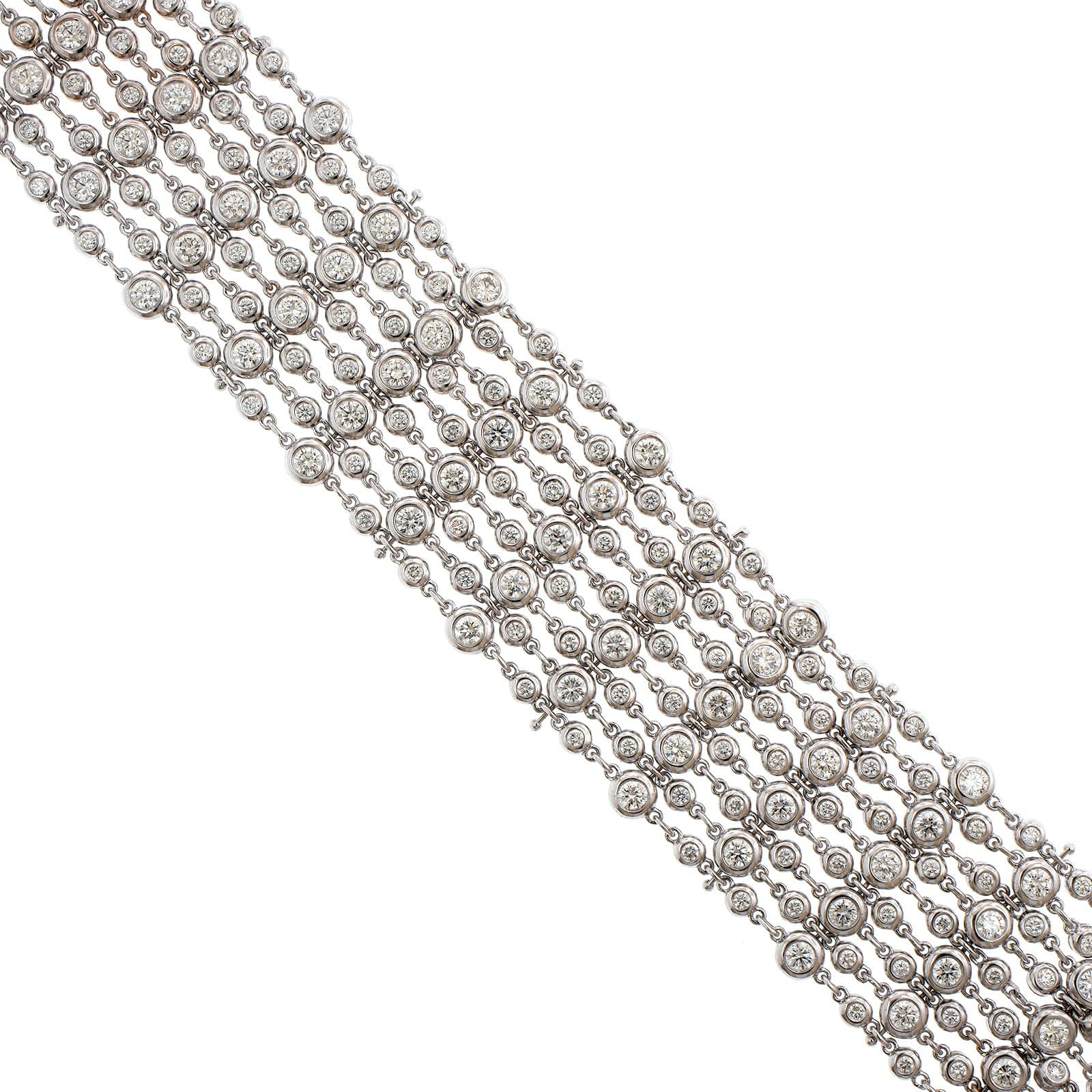 18K White Gold Mesh Multi Row Bezel Set Diamond Bracelet - Image 2