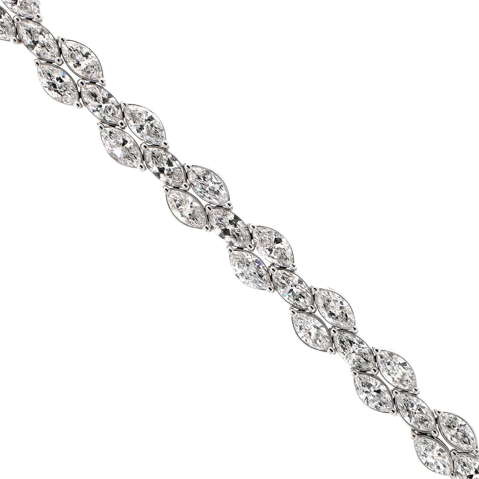 18K White Gold Three Row Marquise Cut Diamond Bracelet - Image 2