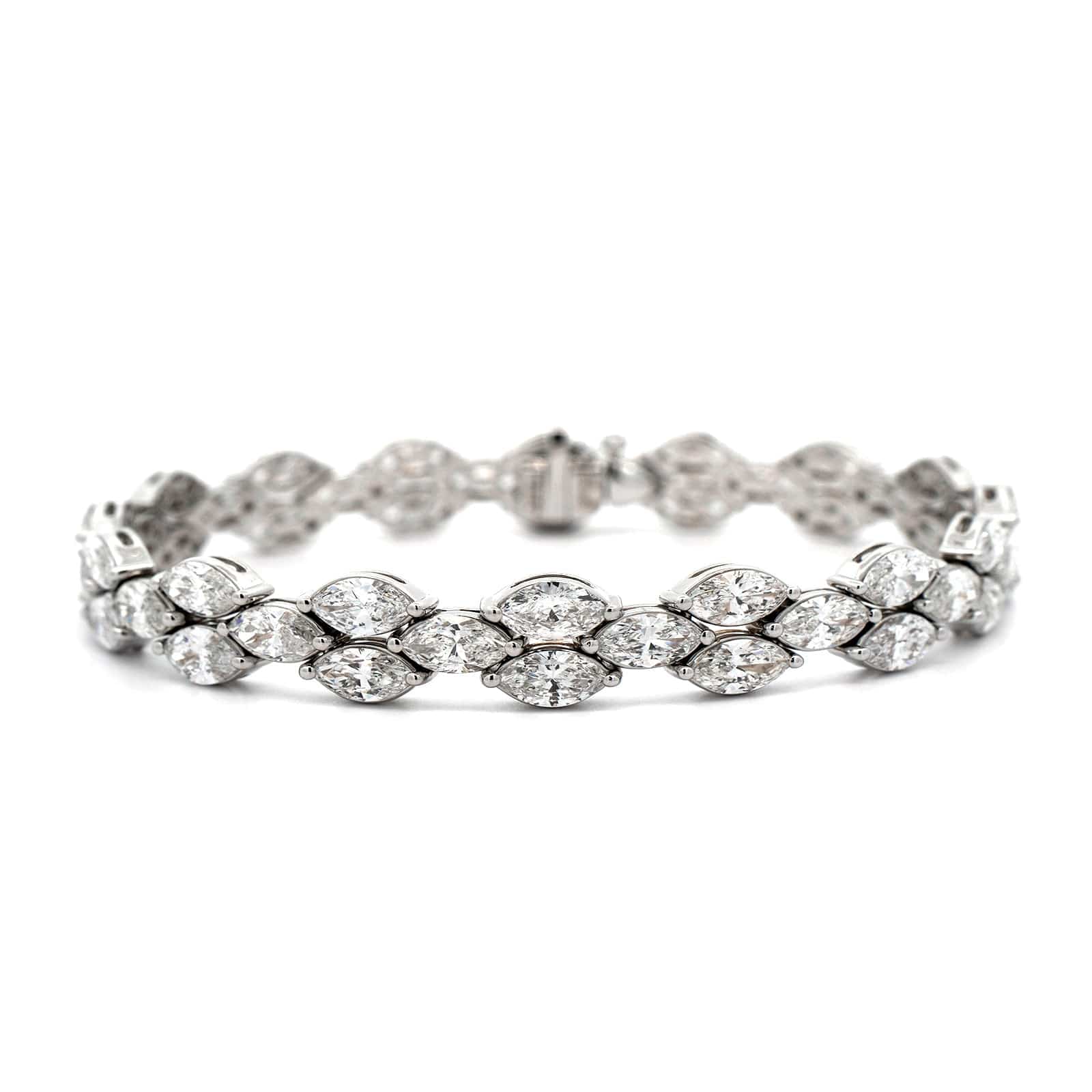 18K White Gold Three Row Marquise Cut Diamond Bracelet - Image 4