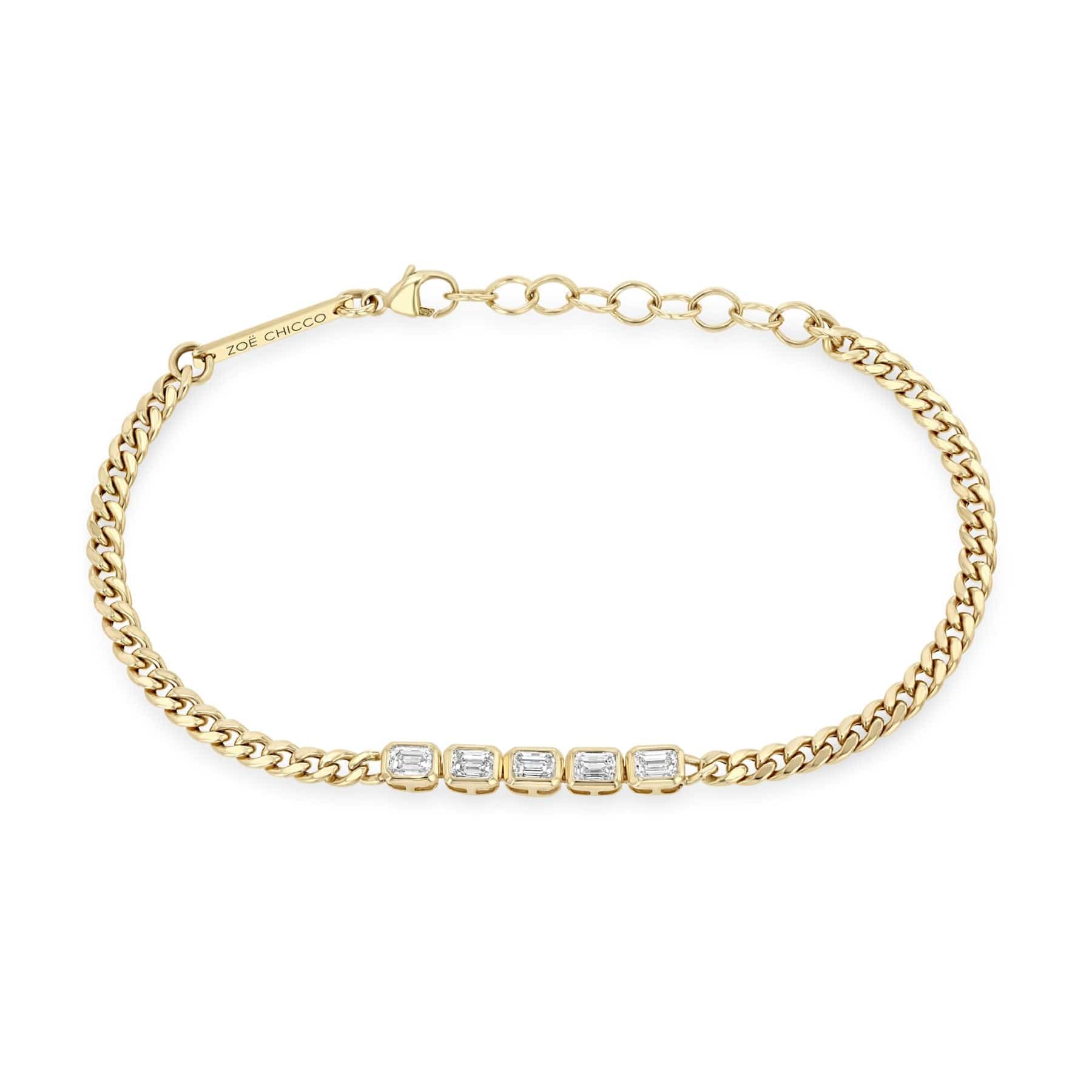 Zoe Chicco 14K Yellow Gold Bezel Set Diamond Small Curb Chain Tennis Bracelet