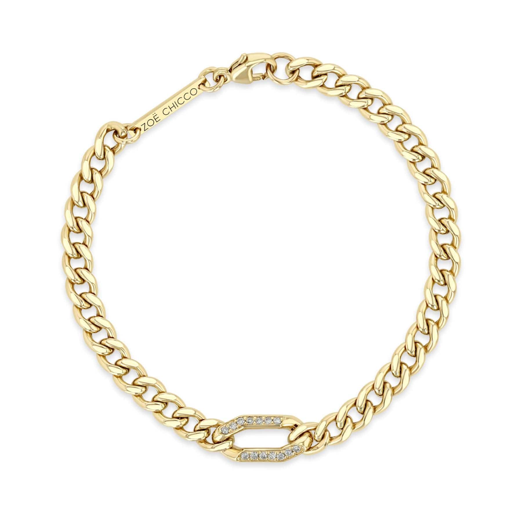 Zoe Chicco 14K Yellow Gold Pave Diamond Medium Curb Chain Bracelet - Image 2