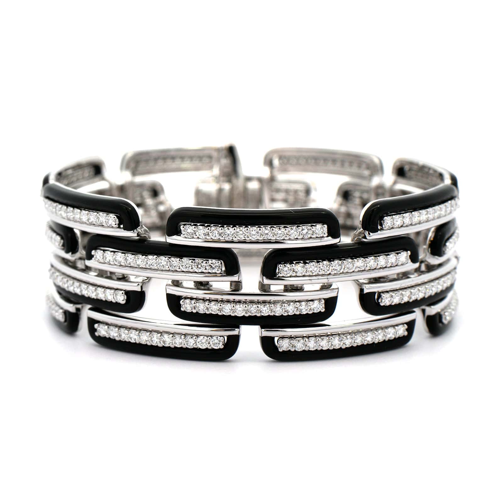 Etho Maria 18K White Gold Pave Diamond and Black Ceramic Link Bracelet - Image 4