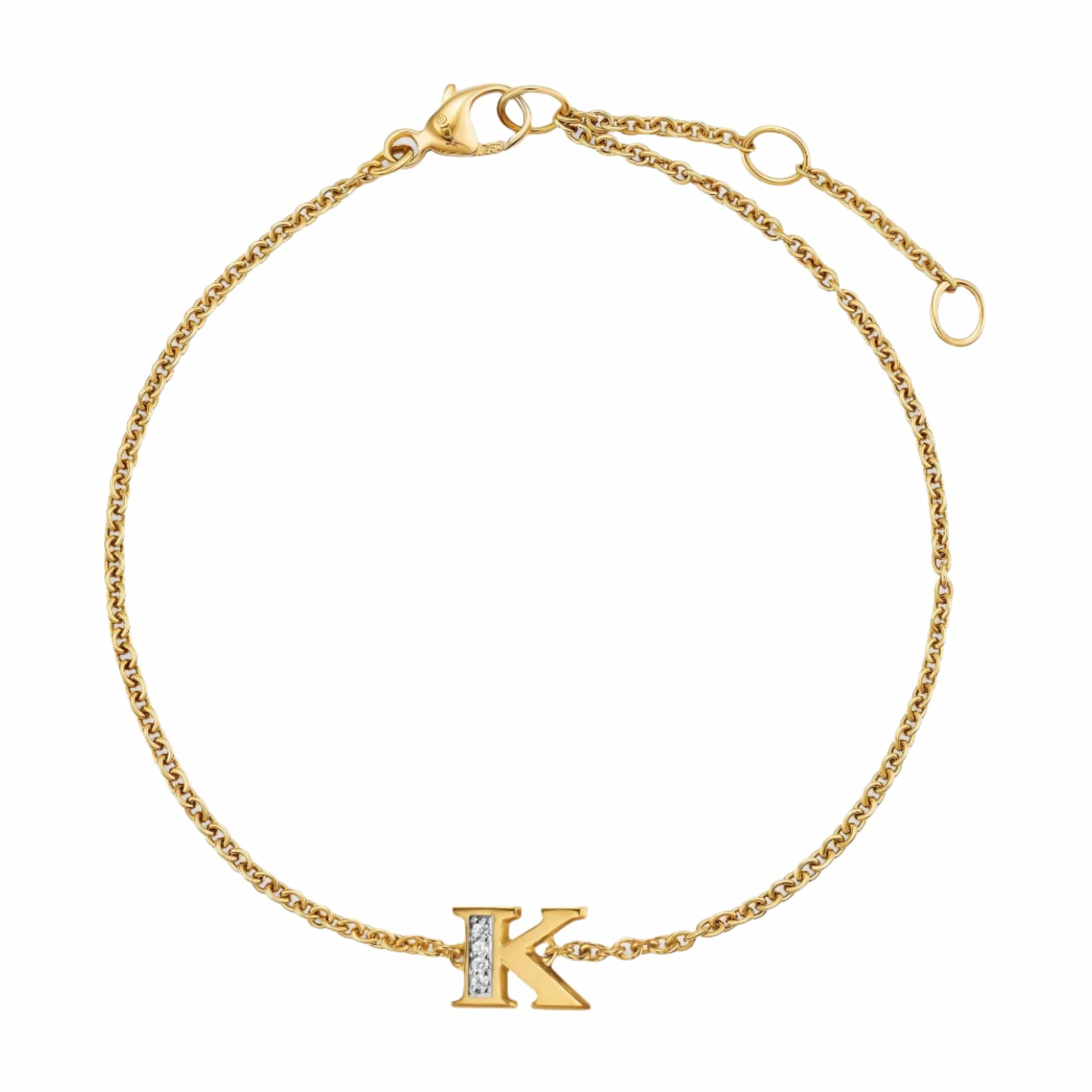 Petite Pavé Initial Chain Bracelet 18K Yellow Gold with Diamond K - Image 2