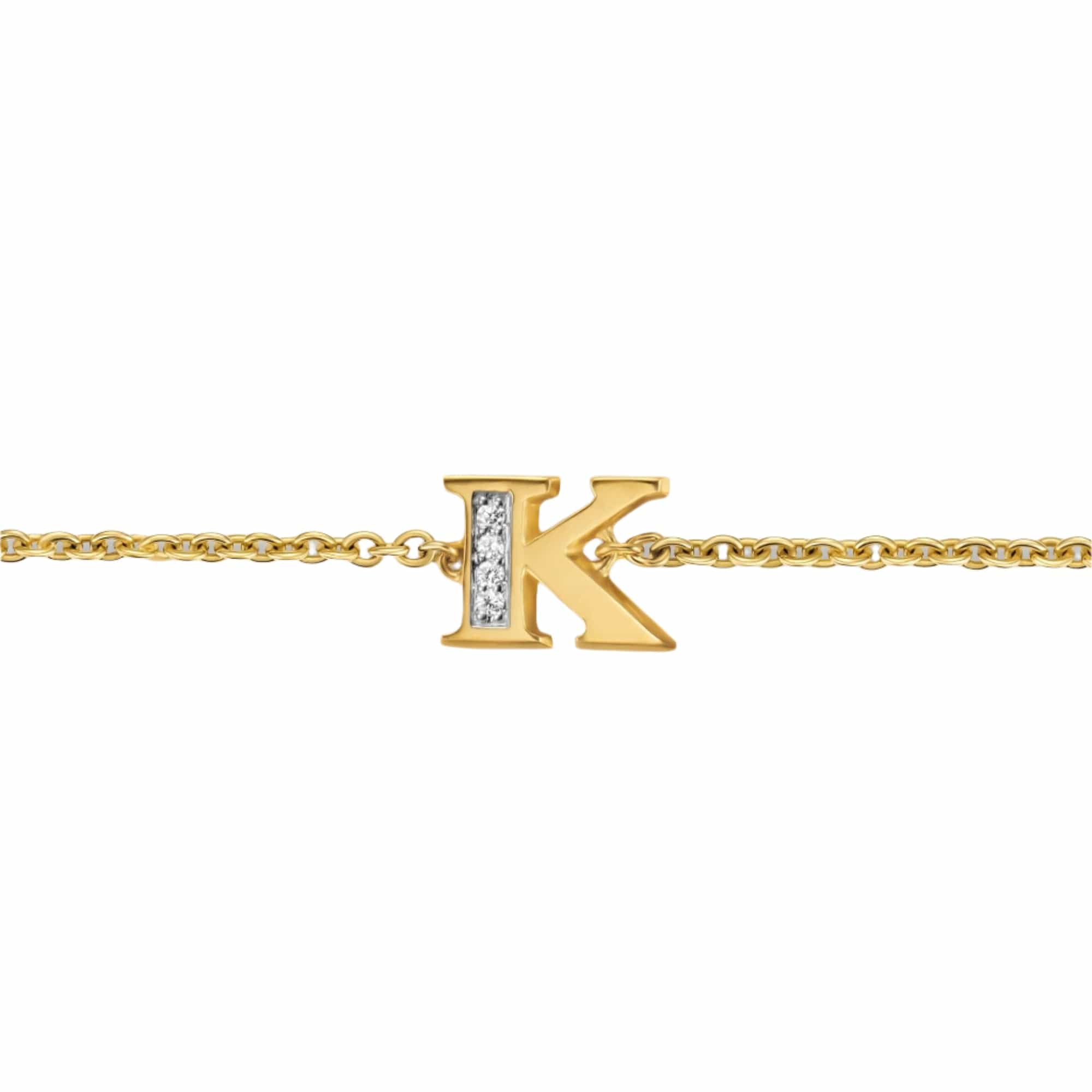Petite Pavé Initial Chain Bracelet 18K Yellow Gold with Diamond K - Image 3