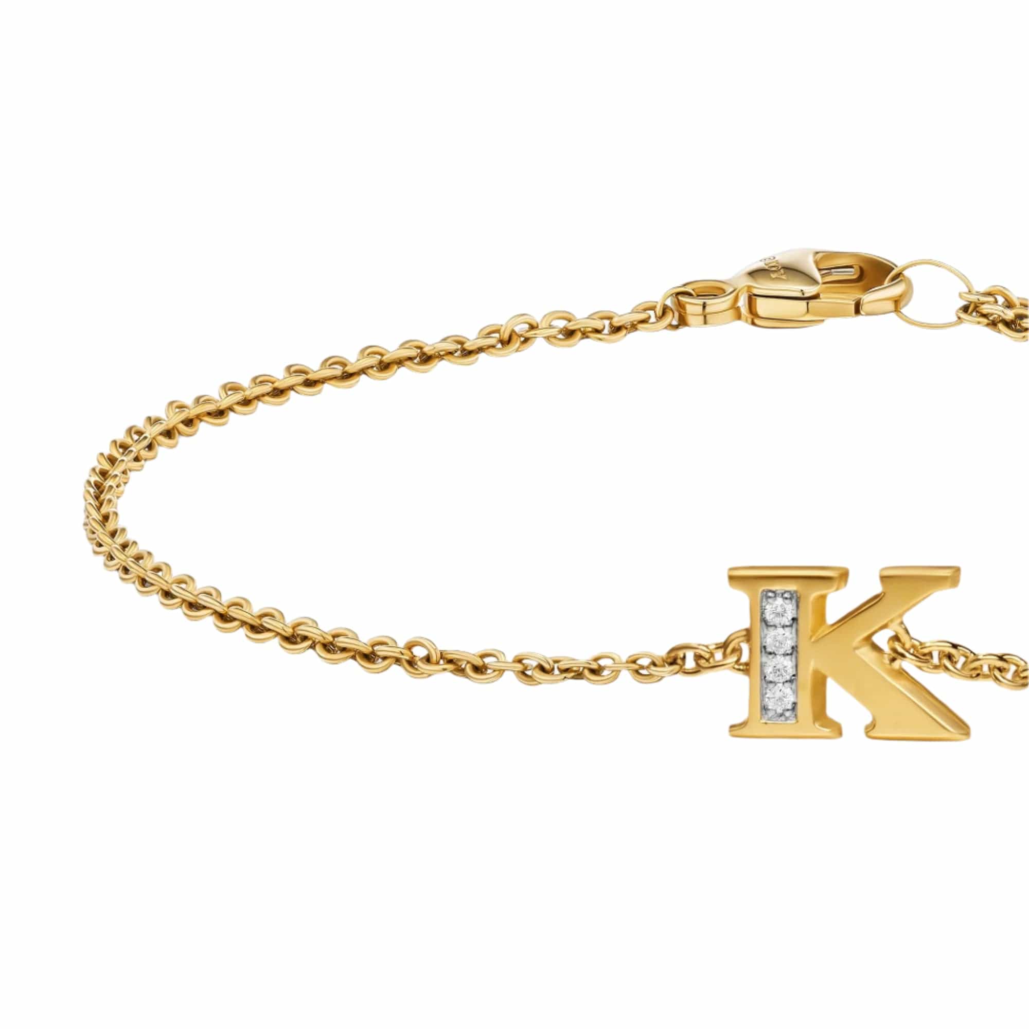 Petite Pavé Initial Chain Bracelet 18K Yellow Gold with Diamond K - Image 4