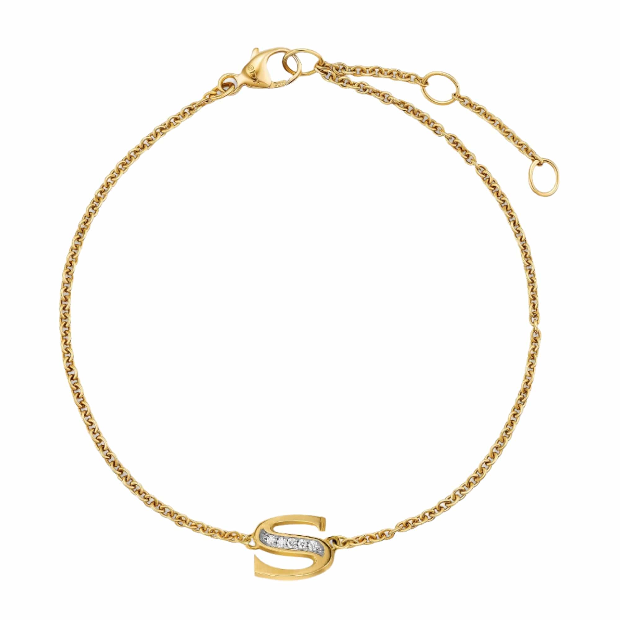 Petite Pavé Initial Chain Bracelet 18K Yellow Gold with Diamond S - Image 2