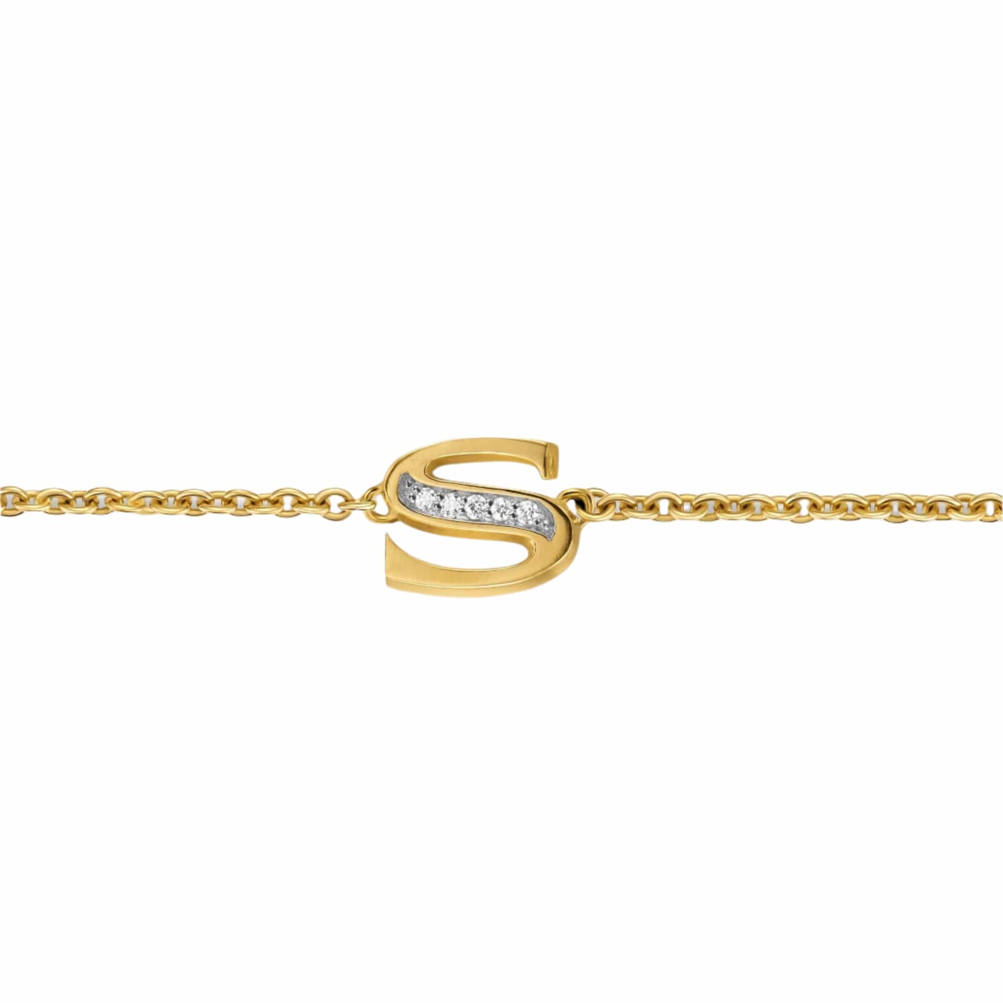 Petite Pavé Initial Chain Bracelet 18K Yellow Gold with Diamond S - Image 3