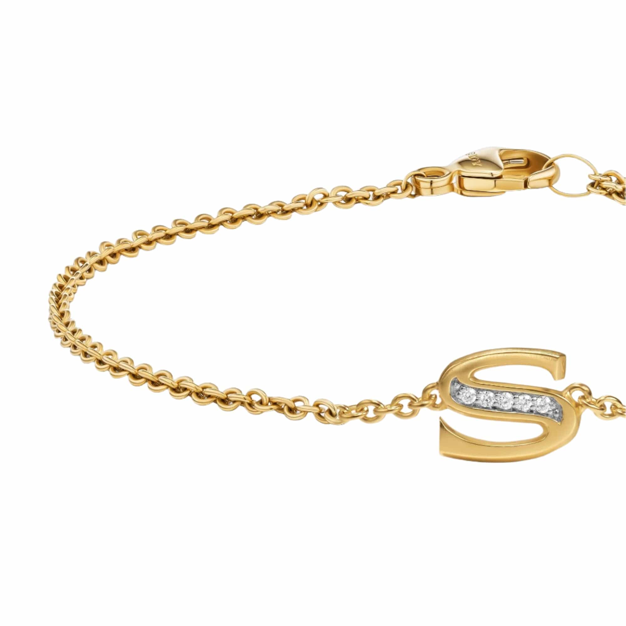 Petite Pavé Initial Chain Bracelet 18K Yellow Gold with Diamond S - Image 4