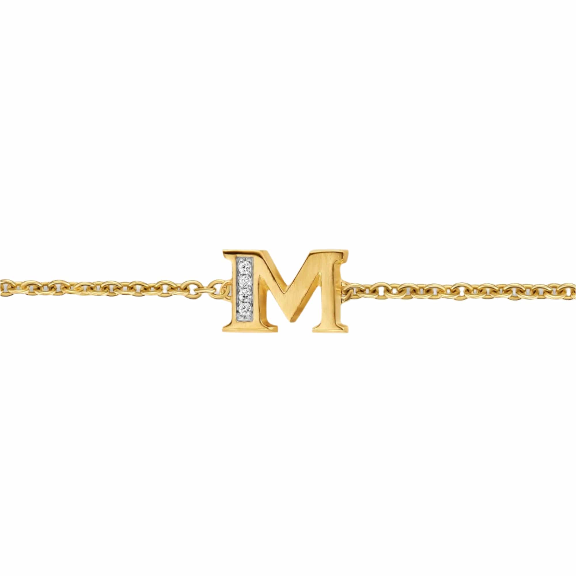 Petite Pavé Initial Chain Bracelet 18K Yellow Gold with Diamond M - Image 3